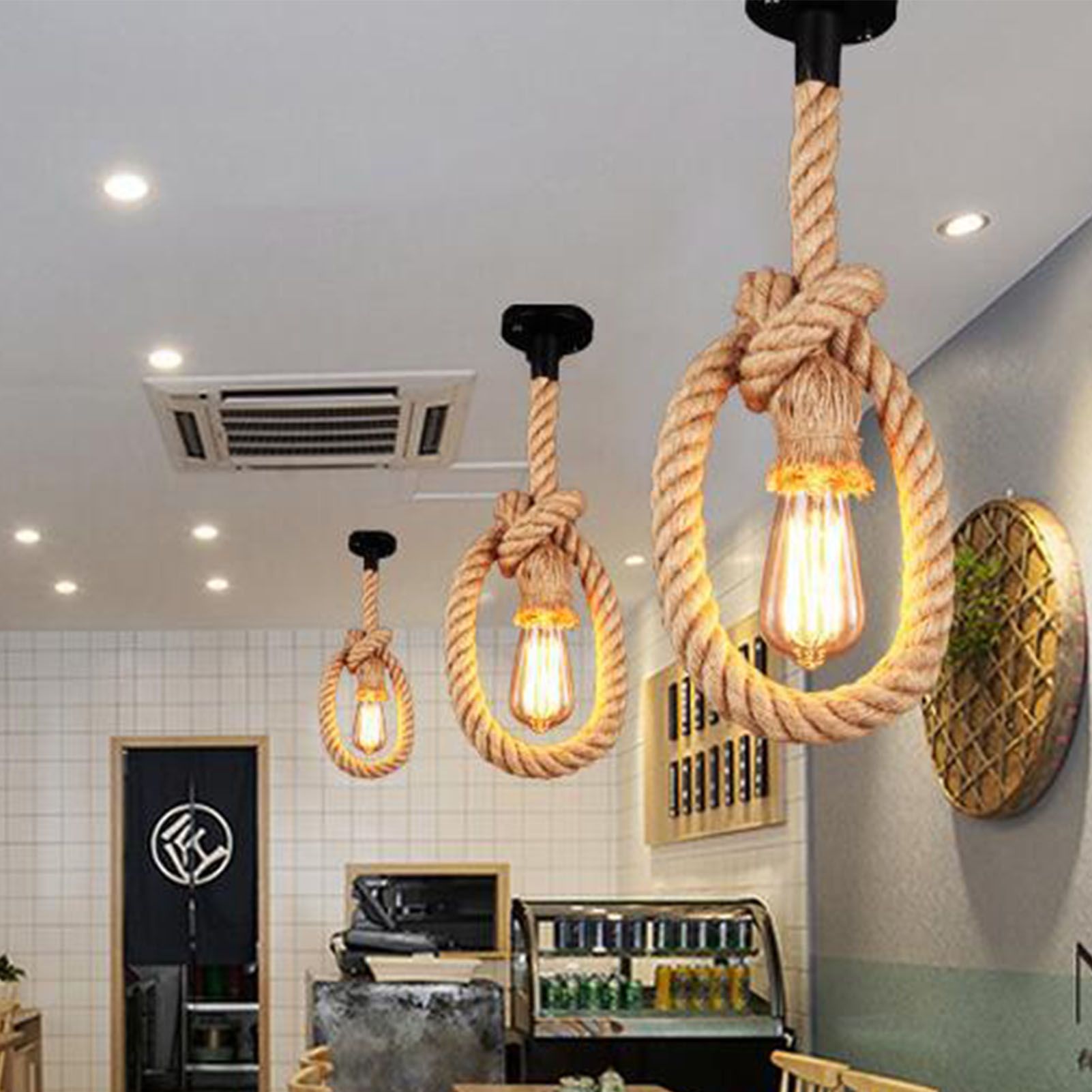 Pendant Light Hemp Rope Retro Industrial Style Hanging Lamp Ceiling Lamp Jute view 6