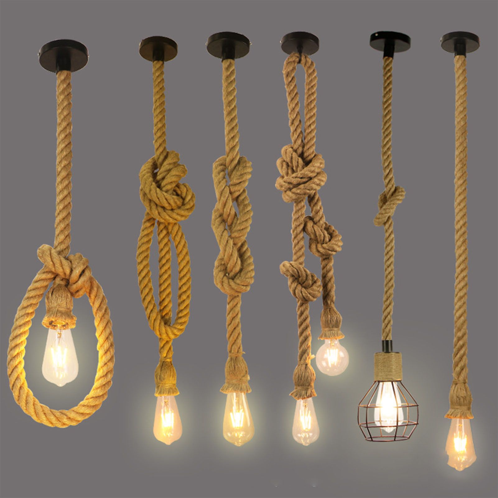 Pendant Light Hemp Rope Retro Industrial Style Hanging Lamp Ceiling Lamp Jute view 12