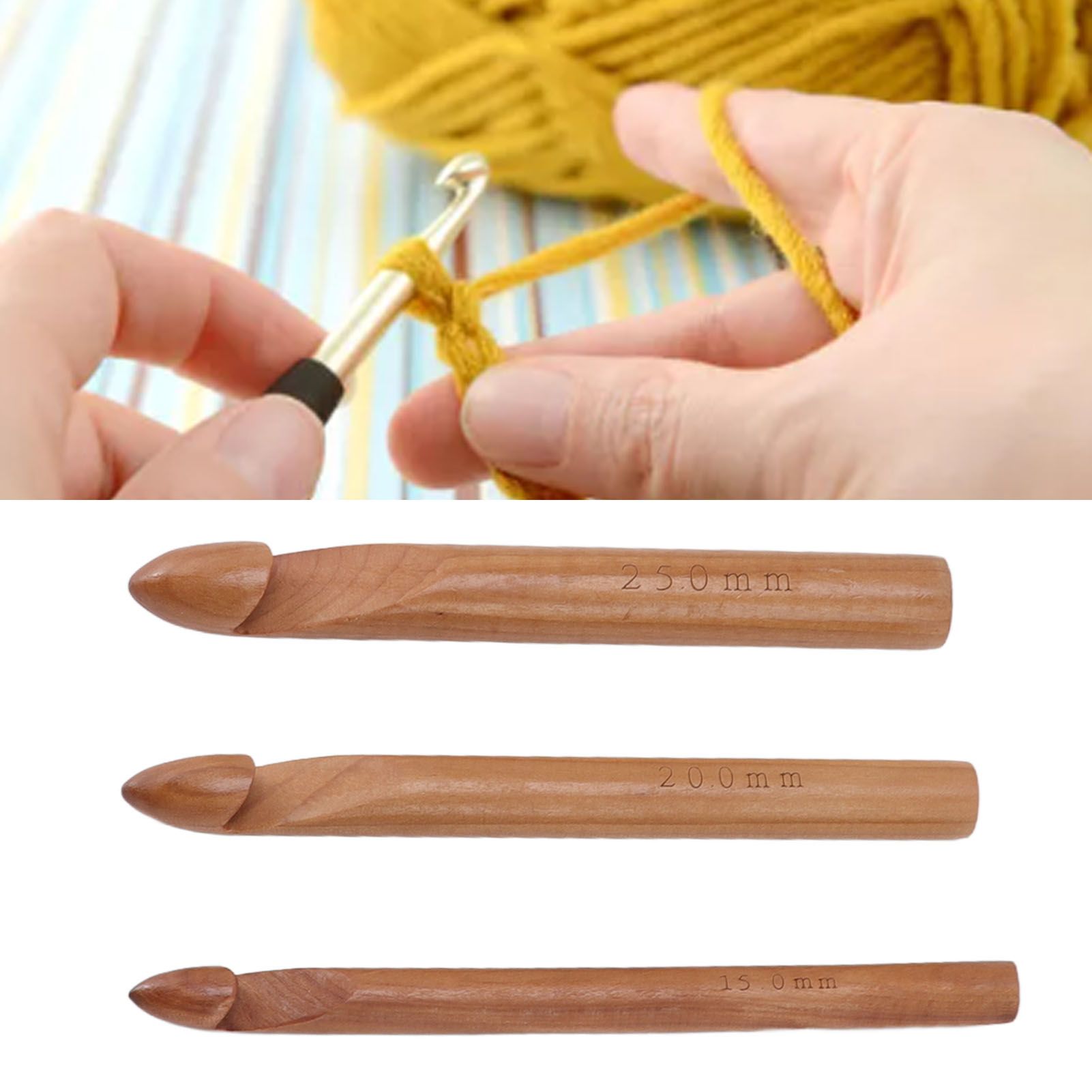 Single Head Wooden Crochet Hooks 25mm 20mm 15mm Crochet Hook for Sweaters Hats view 11