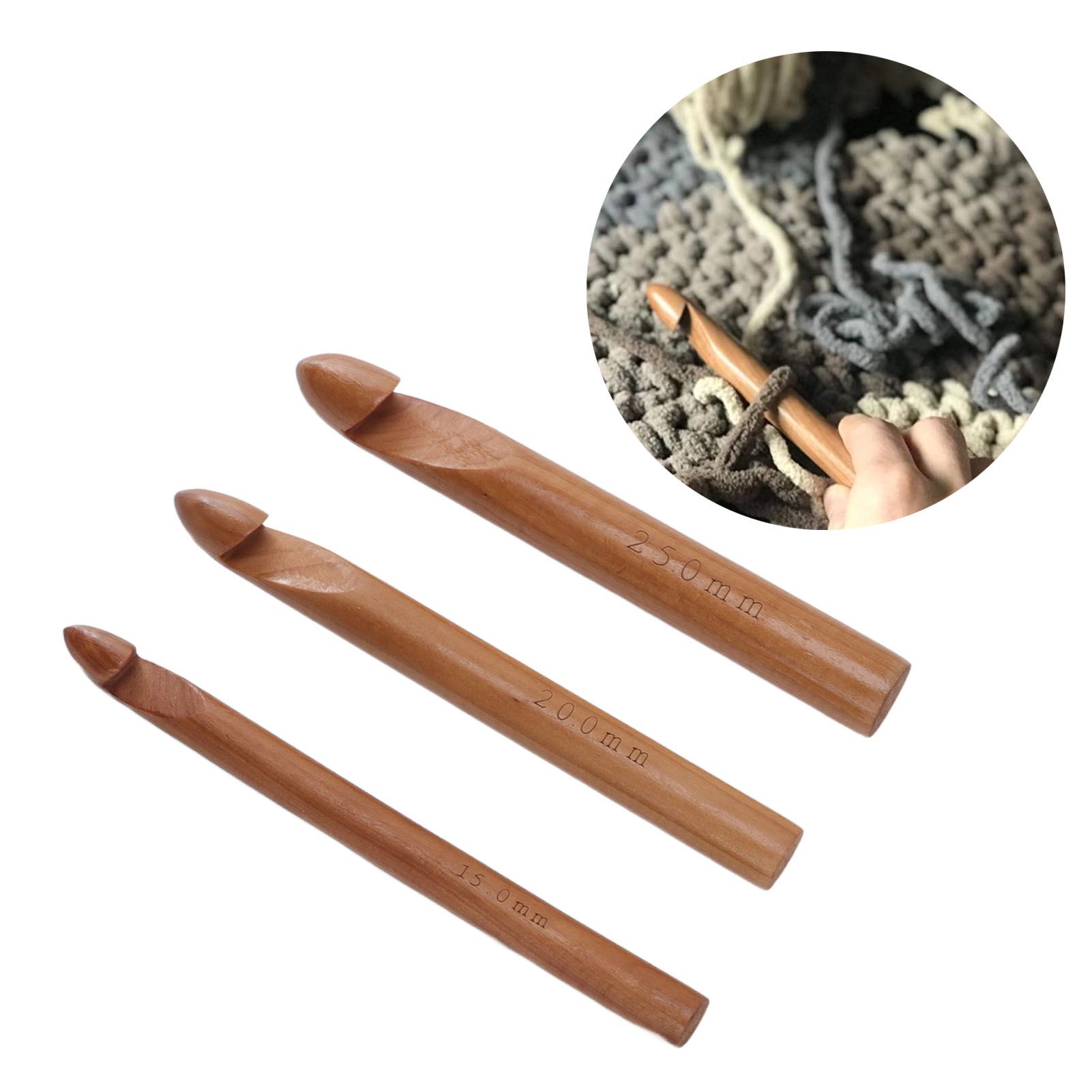 Single Head Wooden Crochet Hooks 25mm 20mm 15mm Crochet Hook for Sweaters Hats view 12