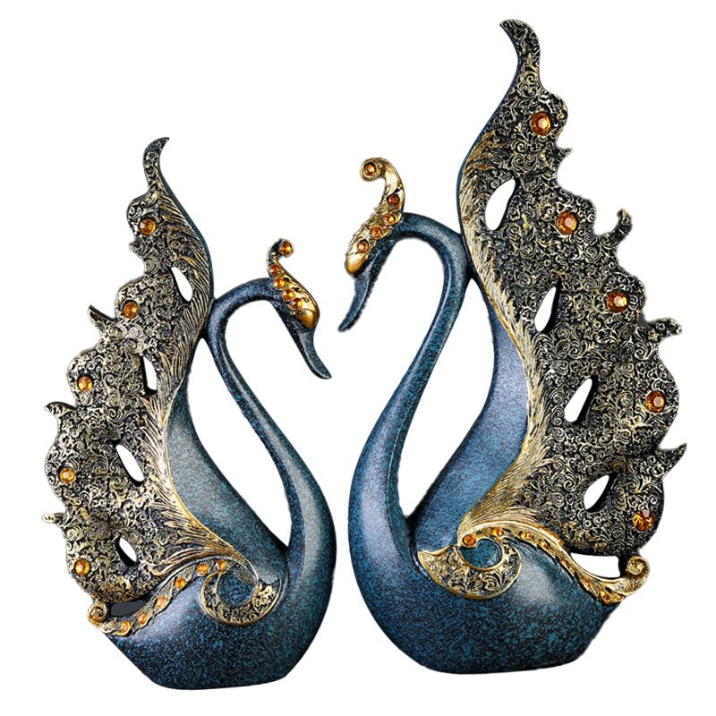 2PCS Peacock Ornaments Natural Resin Desktop Peacock Sculpture for Wine view 2