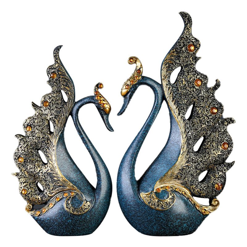 2PCS Peacock Ornaments Natural Resin Desktop Peacock Sculpture for Wine view 4