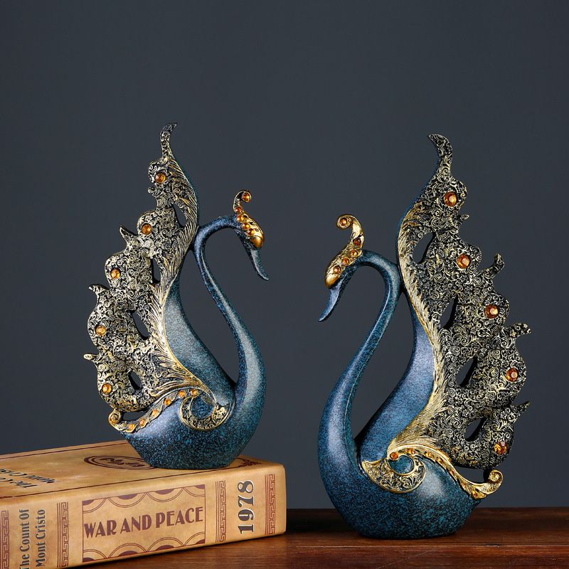 2PCS Peacock Ornaments Natural Resin Desktop Peacock Sculpture for Wine view 5