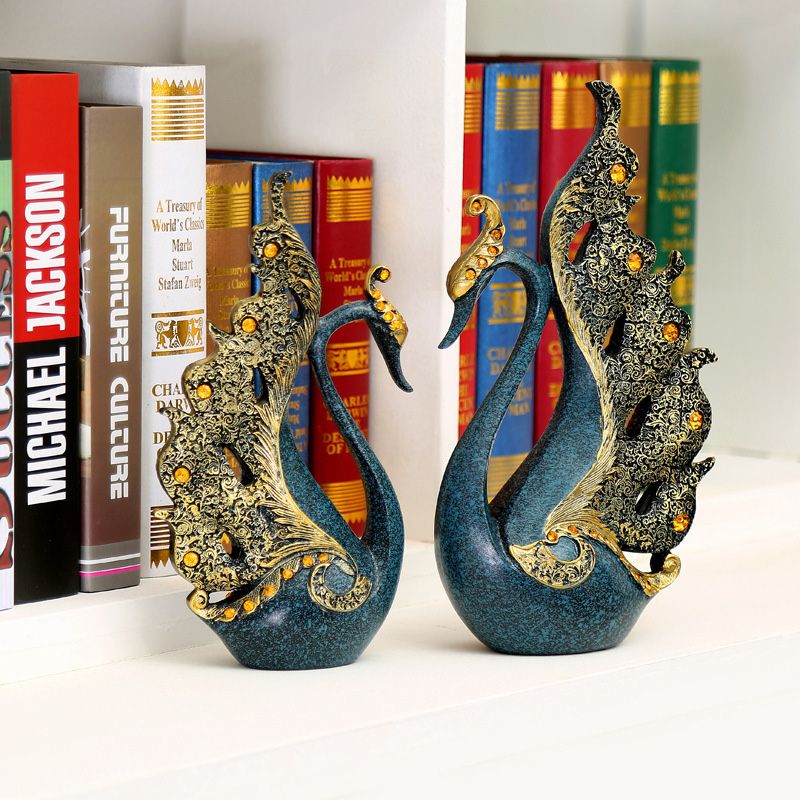 2PCS Peacock Ornaments Natural Resin Desktop Peacock Sculpture for Wine view 6