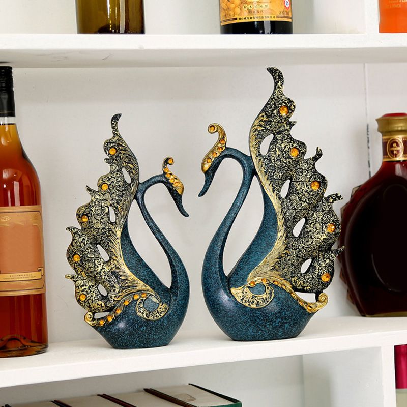 2PCS Peacock Ornaments Natural Resin Desktop Peacock Sculpture for Wine view 12