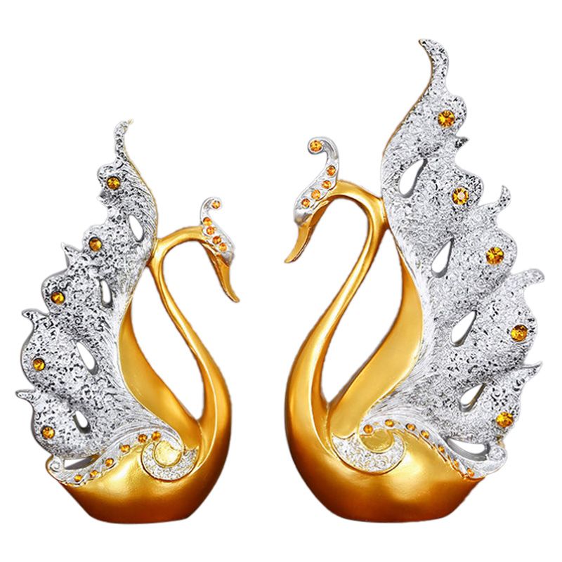 2PCS Peacock Ornaments Natural Resin Desktop Peacock Sculpture for Wine view 2