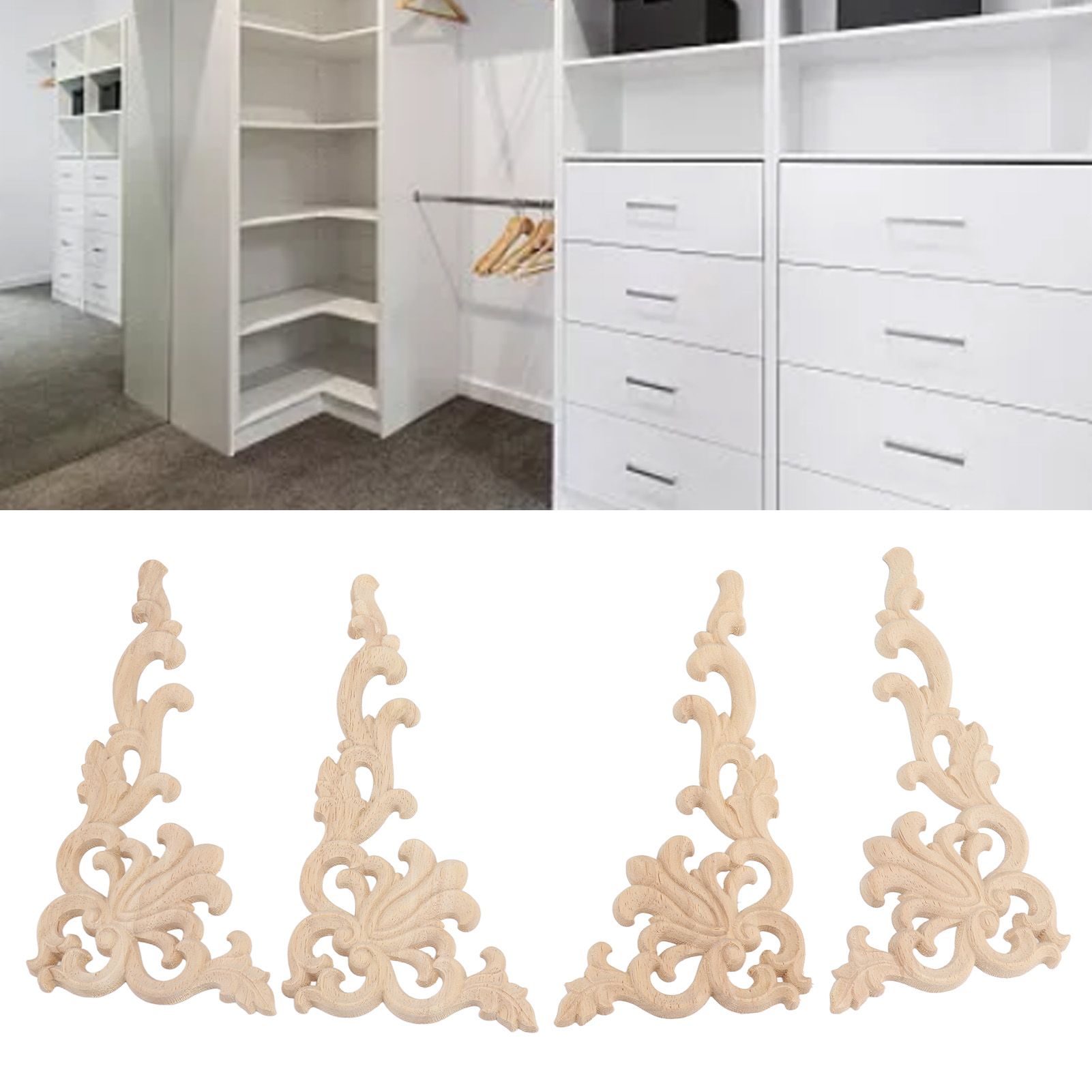 4Pcs Wood Corner Applique Decorative Carved Corner Onlay Applique for Cabinet view 11
