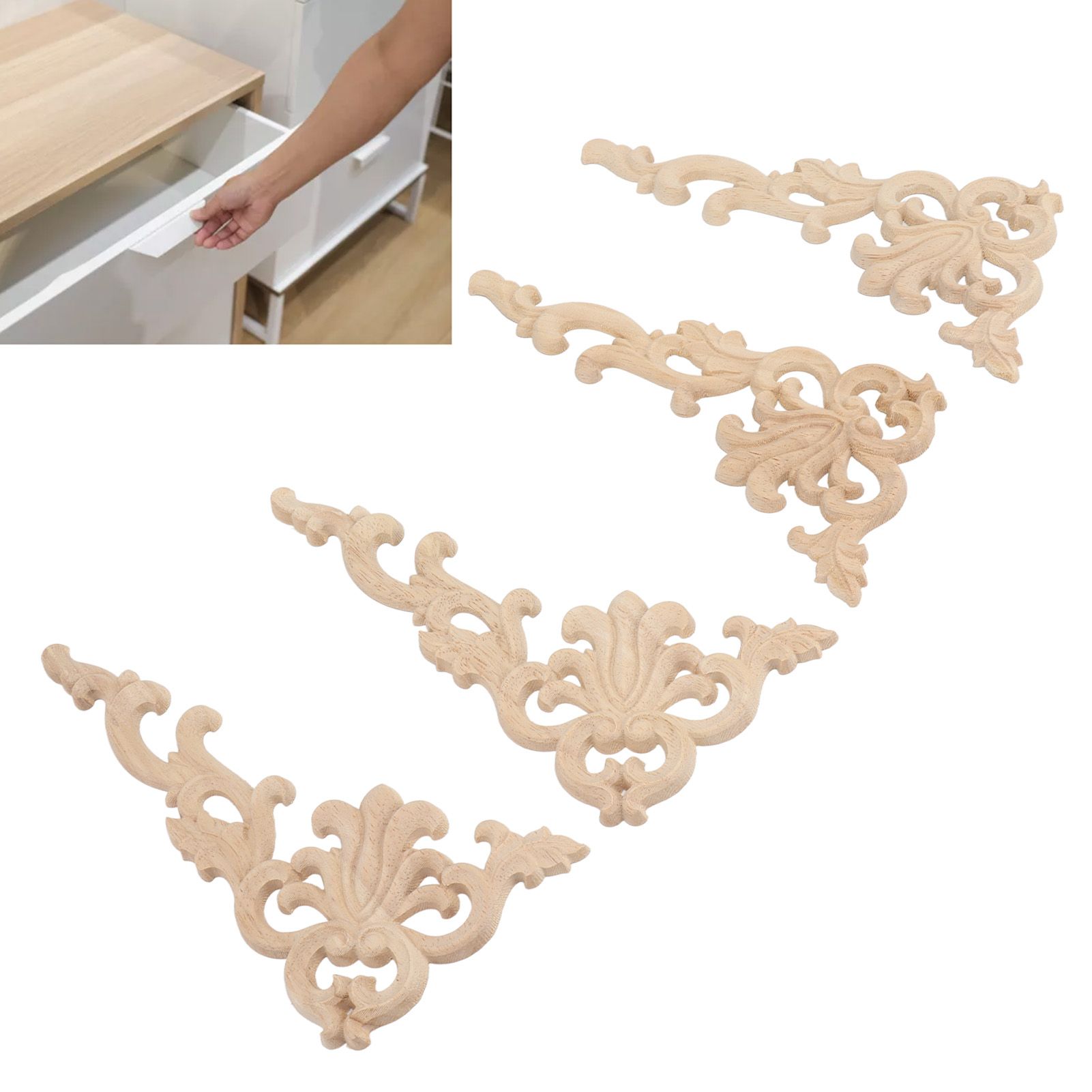 4Pcs Wood Corner Applique Decorative Carved Corner Onlay Applique for Cabinet view 12