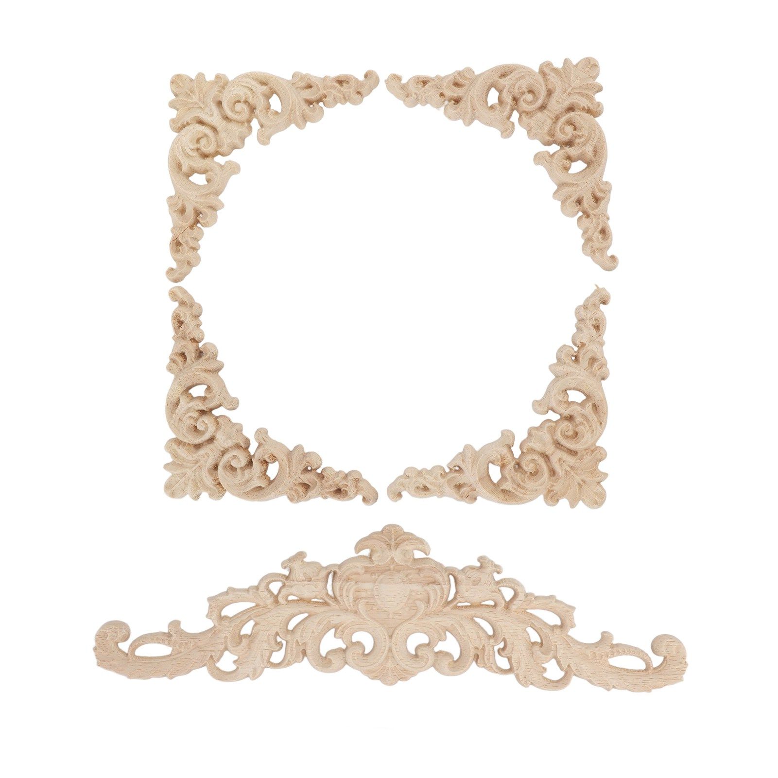 5Pcs Wooden Appliques Onlays Rubber Wood Carved 4 Corner Onlays and 1 Long view 3