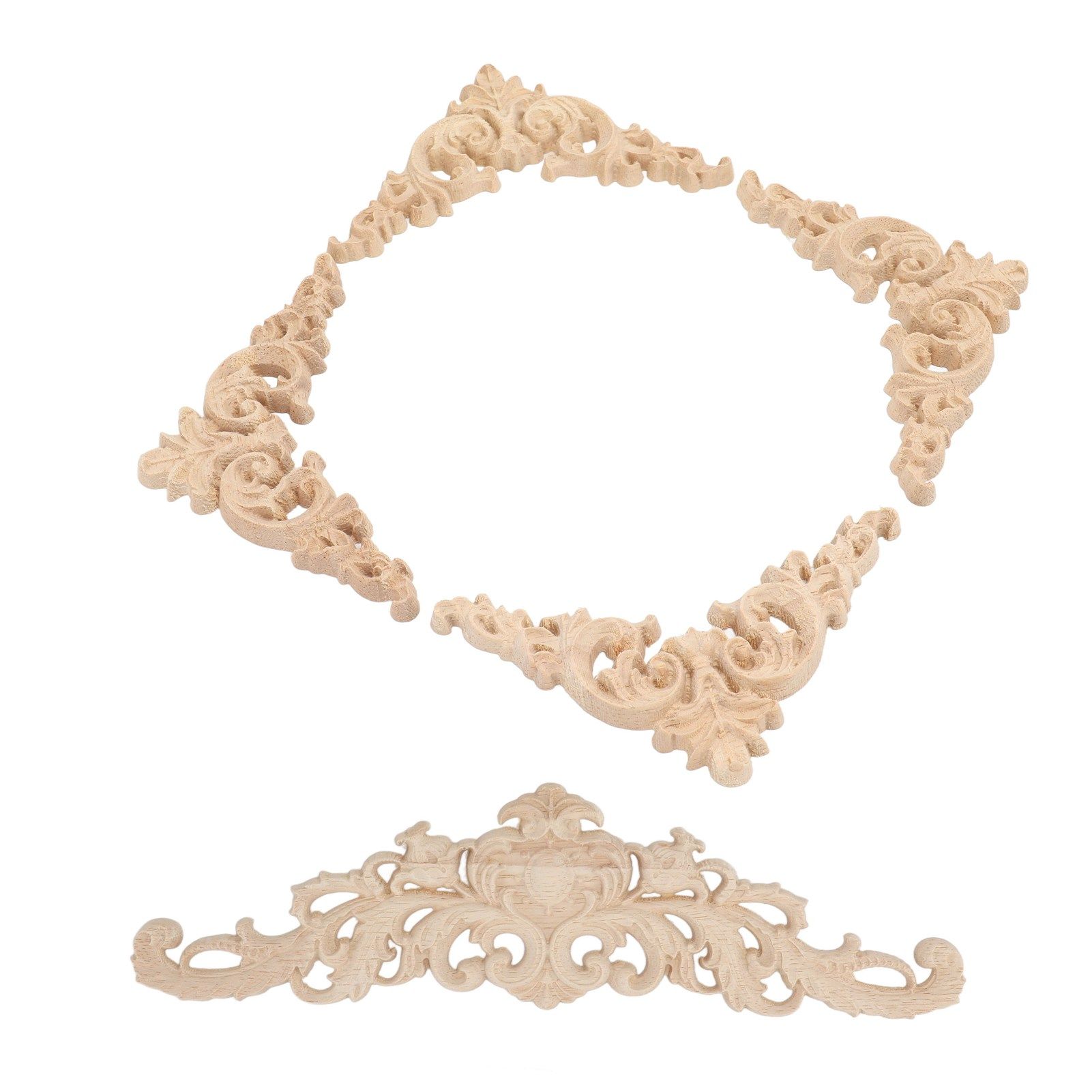 5Pcs Wooden Appliques Onlays Rubber Wood Carved 4 Corner Onlays and 1 Long view 4