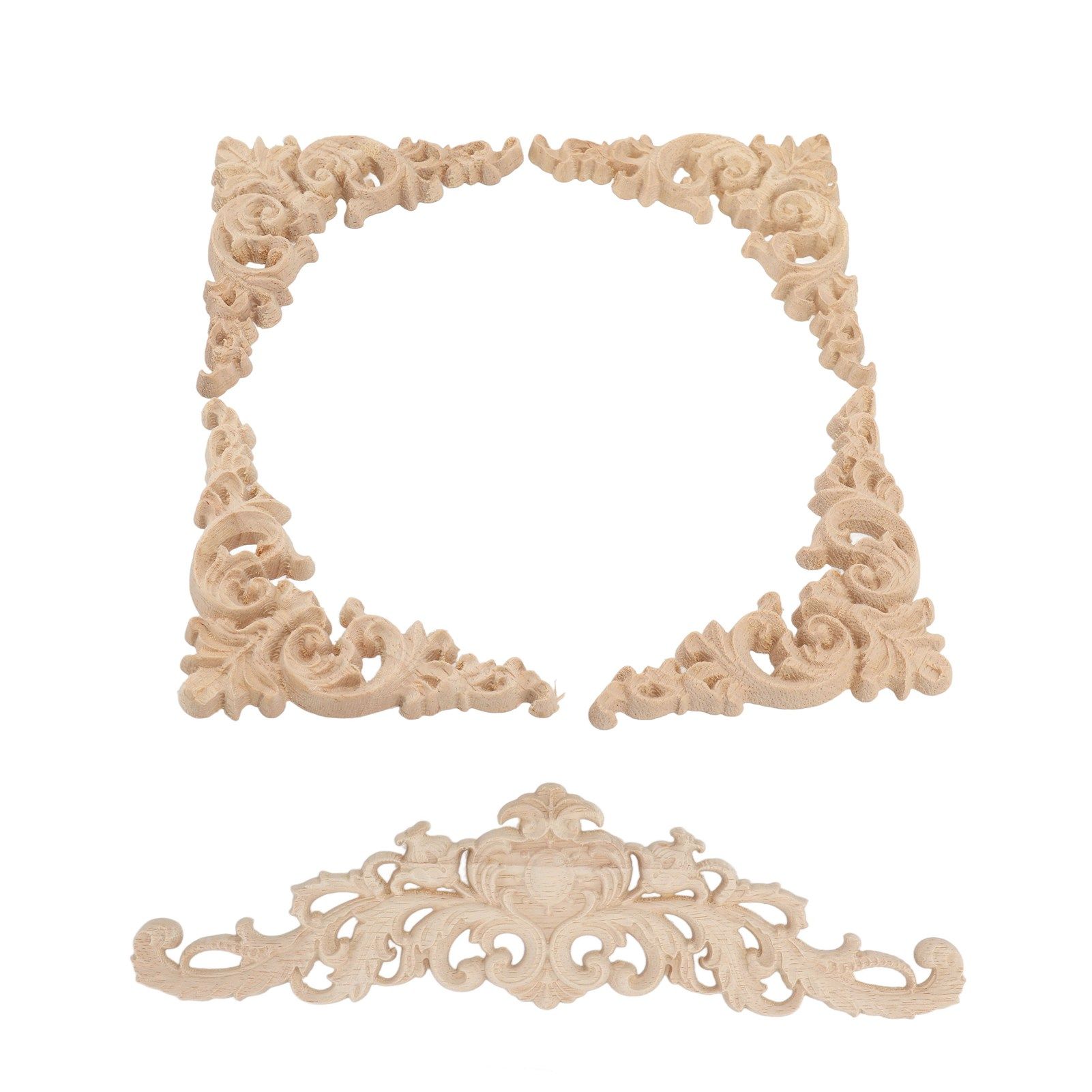 5Pcs Wooden Appliques Onlays Rubber Wood Carved 4 Corner Onlays and 1 Long view 5