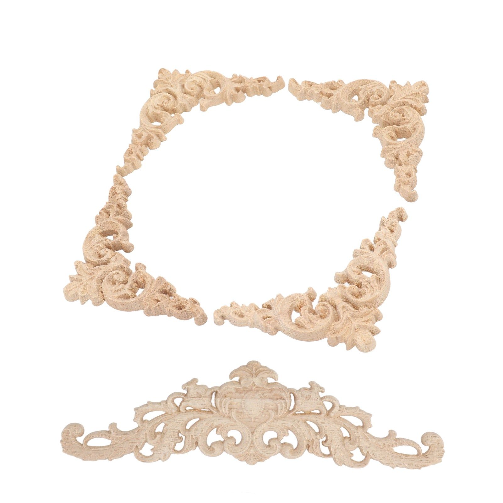 5Pcs Wooden Appliques Onlays Rubber Wood Carved 4 Corner Onlays and 1 Long view 7