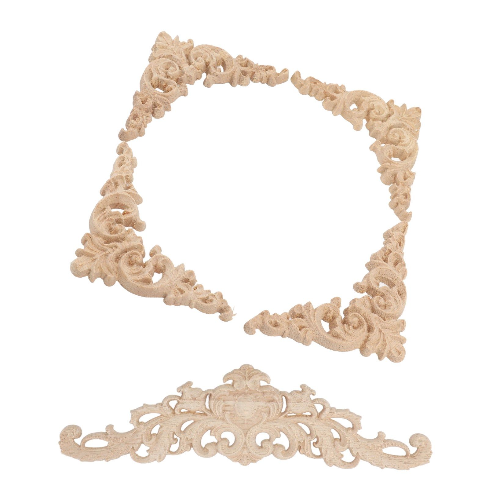 5Pcs Wooden Appliques Onlays Rubber Wood Carved 4 Corner Onlays and 1 Long view 8