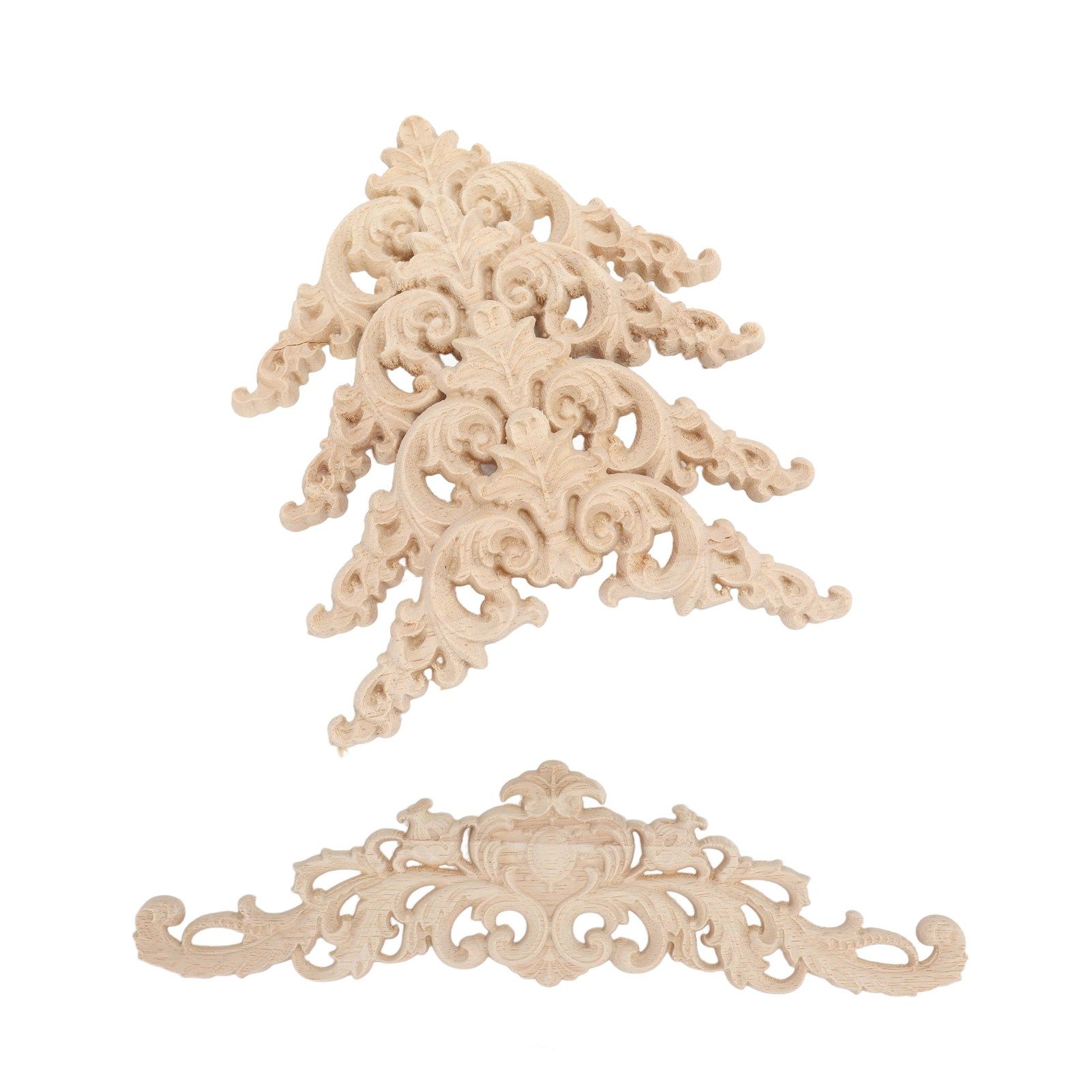 5Pcs Wooden Appliques Onlays Rubber Wood Carved 4 Corner Onlays and 1 Long view 9