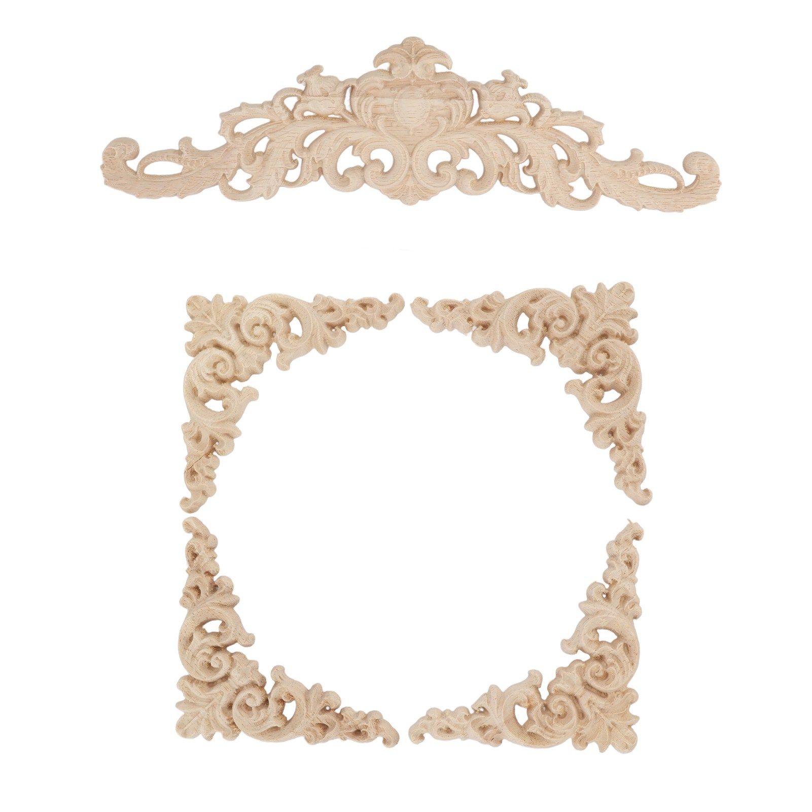 5Pcs Wooden Appliques Onlays Rubber Wood Carved 4 Corner Onlays and 1 Long view 10