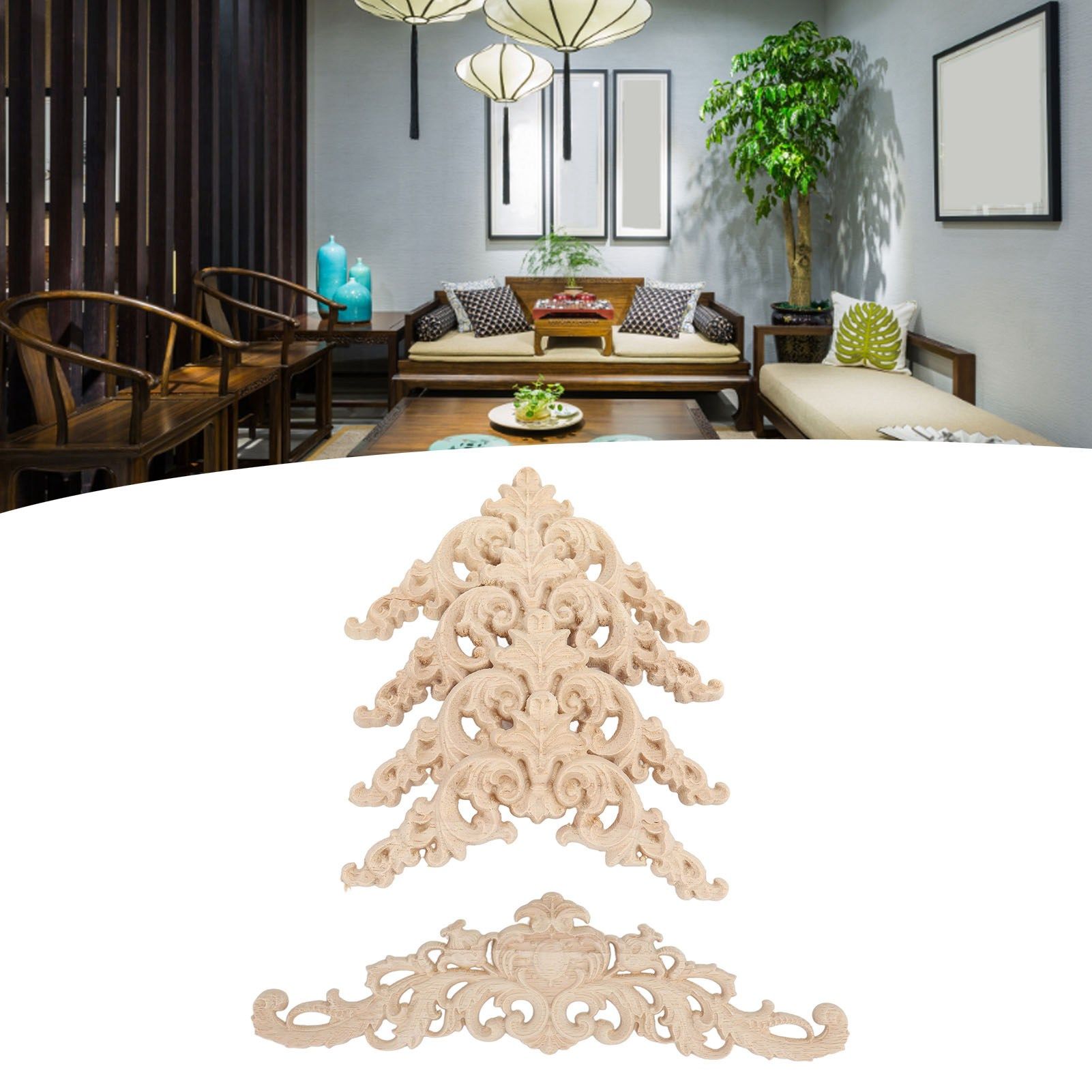 5Pcs Wooden Appliques Onlays Rubber Wood Carved 4 Corner Onlays and 1 Long view 12