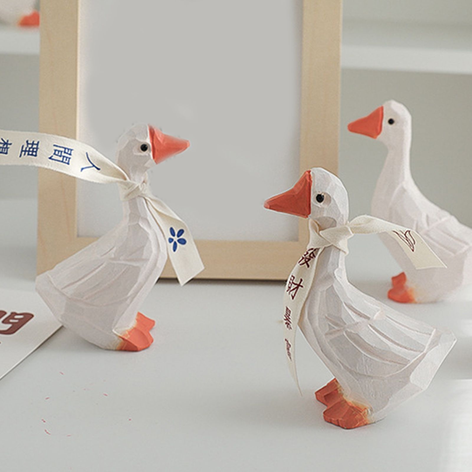 White Duck Ornaments Gypsum Lifelike Duck Figurine Decoration for Home view 10