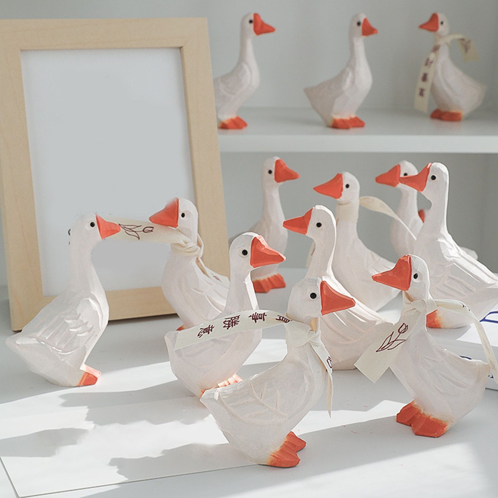 White Duck Ornaments Gypsum Lifelike Duck Figurine Decoration for Home view 12