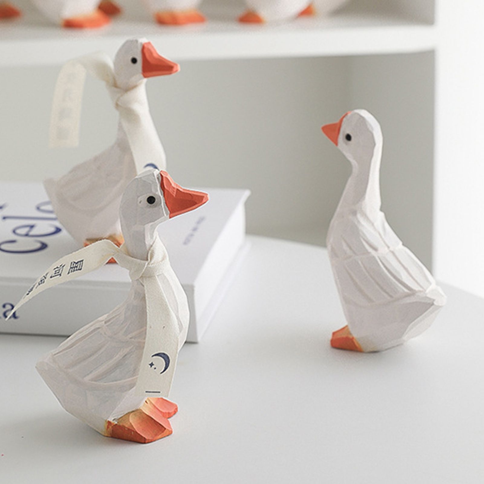 White Duck Ornaments Gypsum Lifelike Duck Figurine Decoration for Home view 14