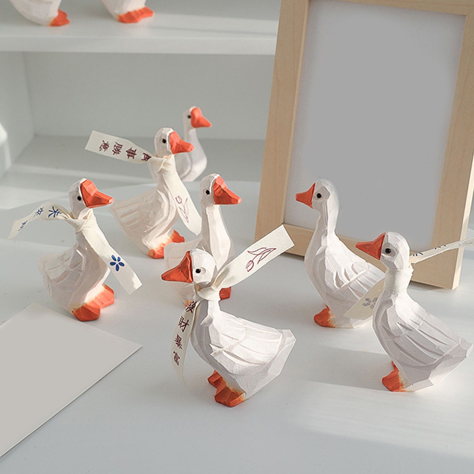 White Duck Ornaments Gypsum Lifelike Duck Figurine Decoration for Home view 15