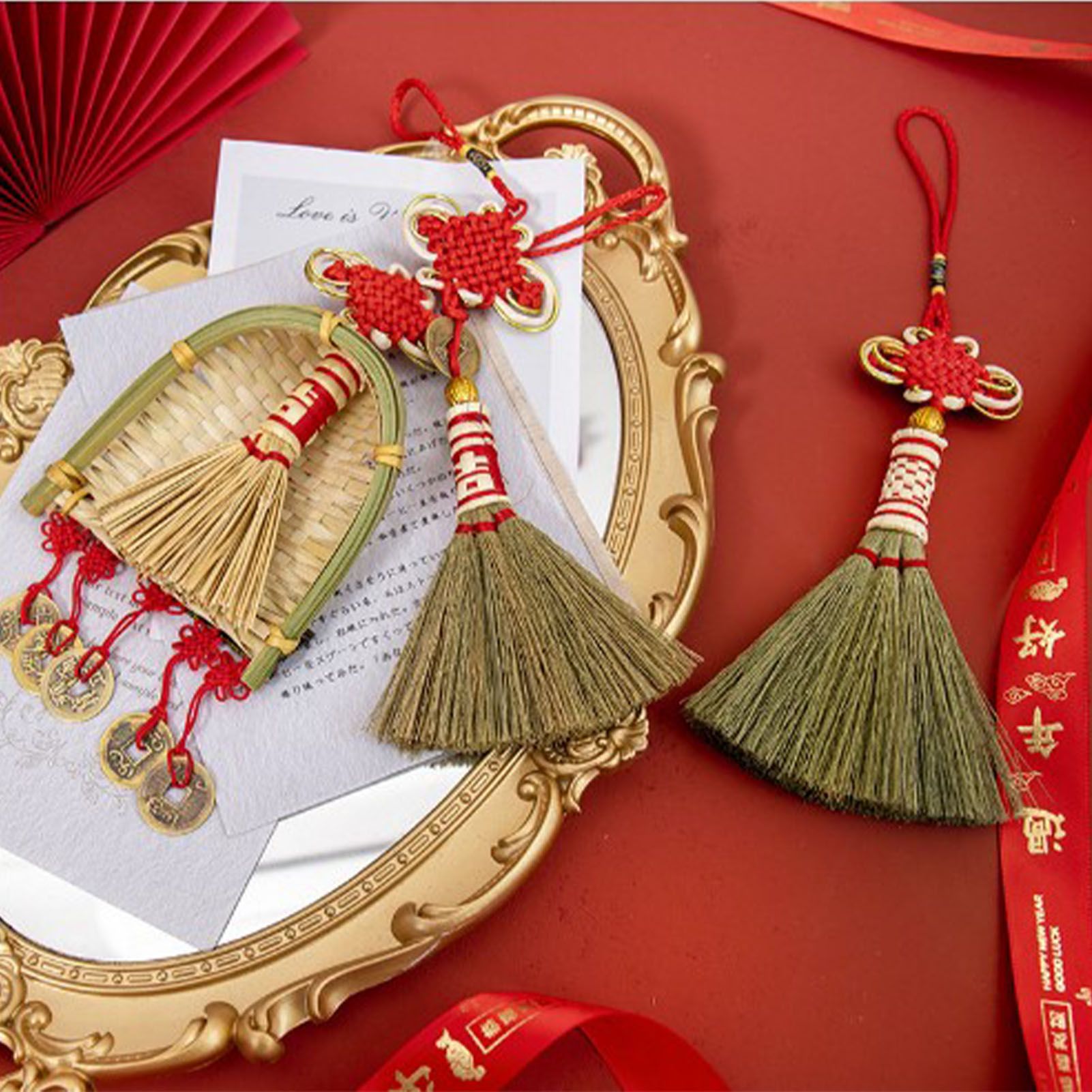 Broom Dustpan Decor Chinese Year Ornament Pendant New Tassel Hanging Decor view 3