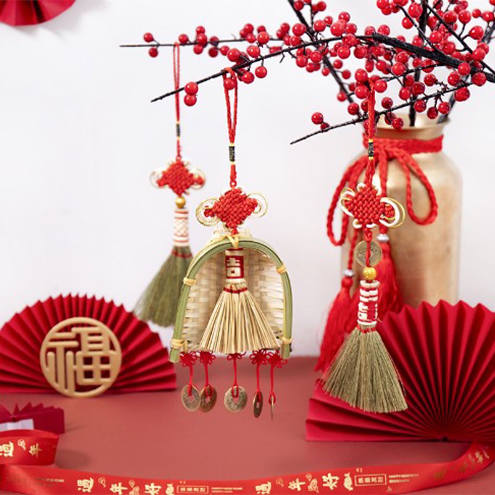 Broom Dustpan Decor Chinese Year Ornament Pendant New Tassel Hanging Decor view 4