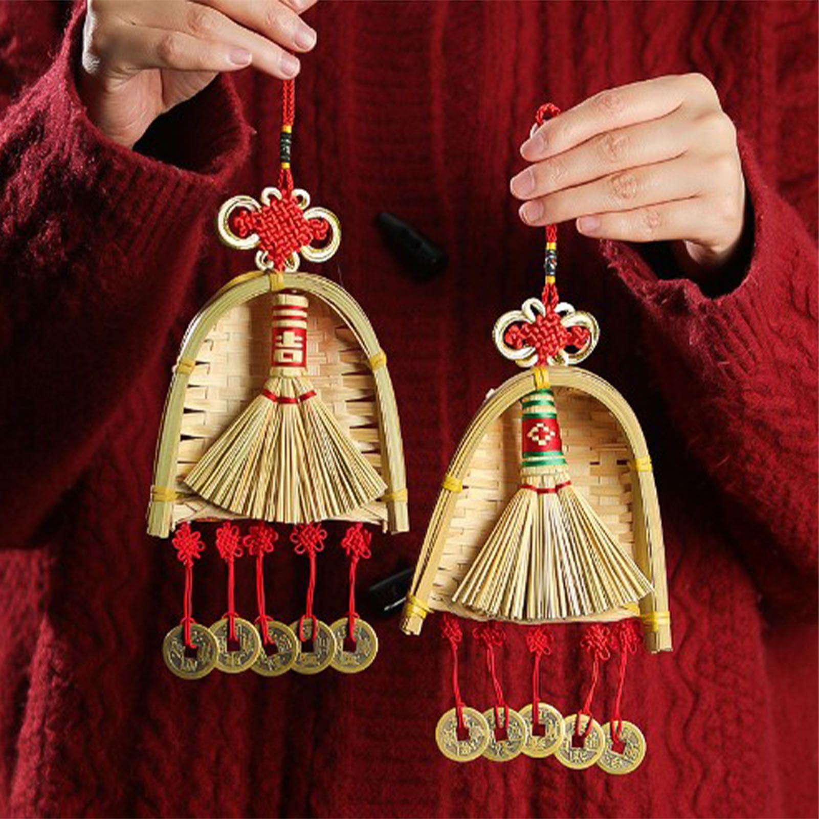 Broom Dustpan Decor Chinese Year Ornament Pendant New Tassel Hanging Decor view 5