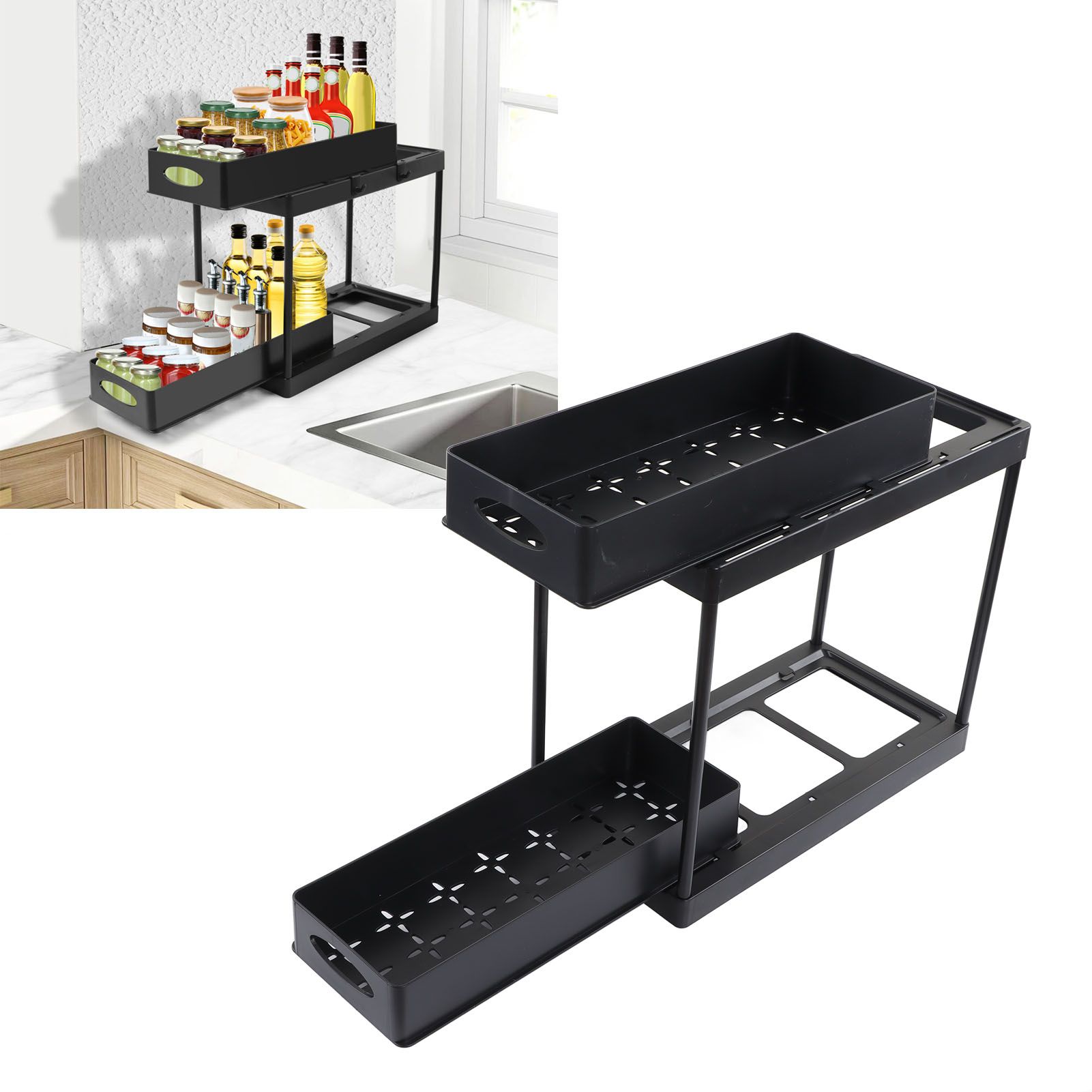 Under Sink Organizer Sliding Pull Out Double Layer Under Sink Countertop view 11