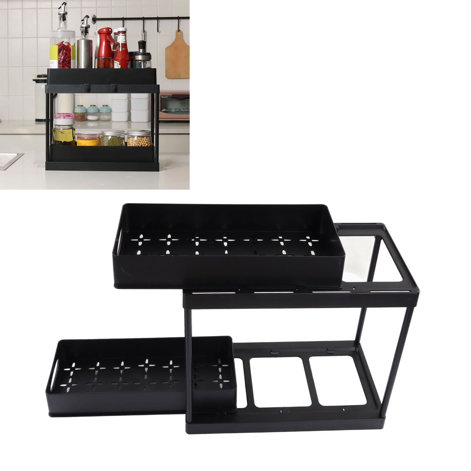 Under Sink Organizer Sliding Pull Out Double Layer Under Sink Countertop view 12