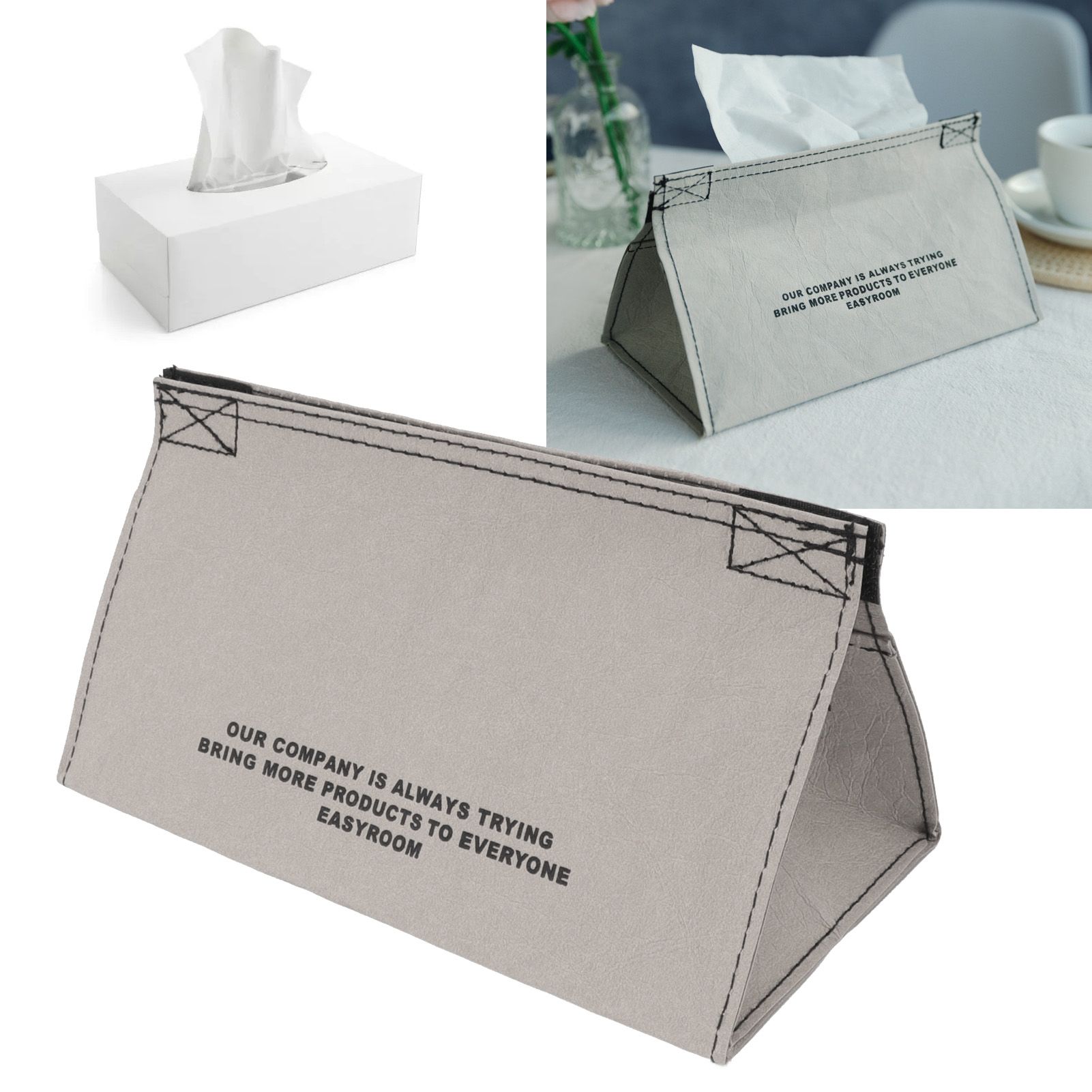 Tissue Box Cover Leather Tissue Dispenser Waterproof Simple Modern Style for view 11