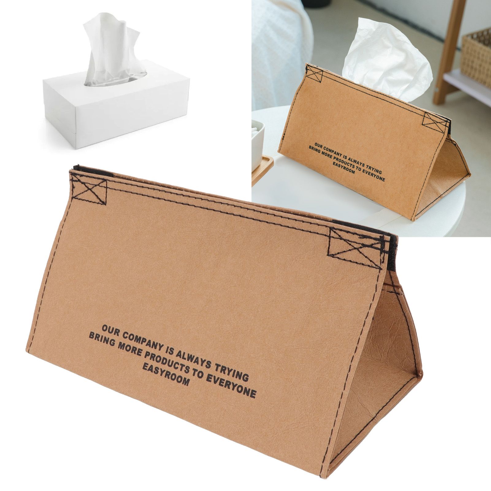 Tissue Box Cover Leather Tissue Dispenser Waterproof Simple Modern Style for view 11