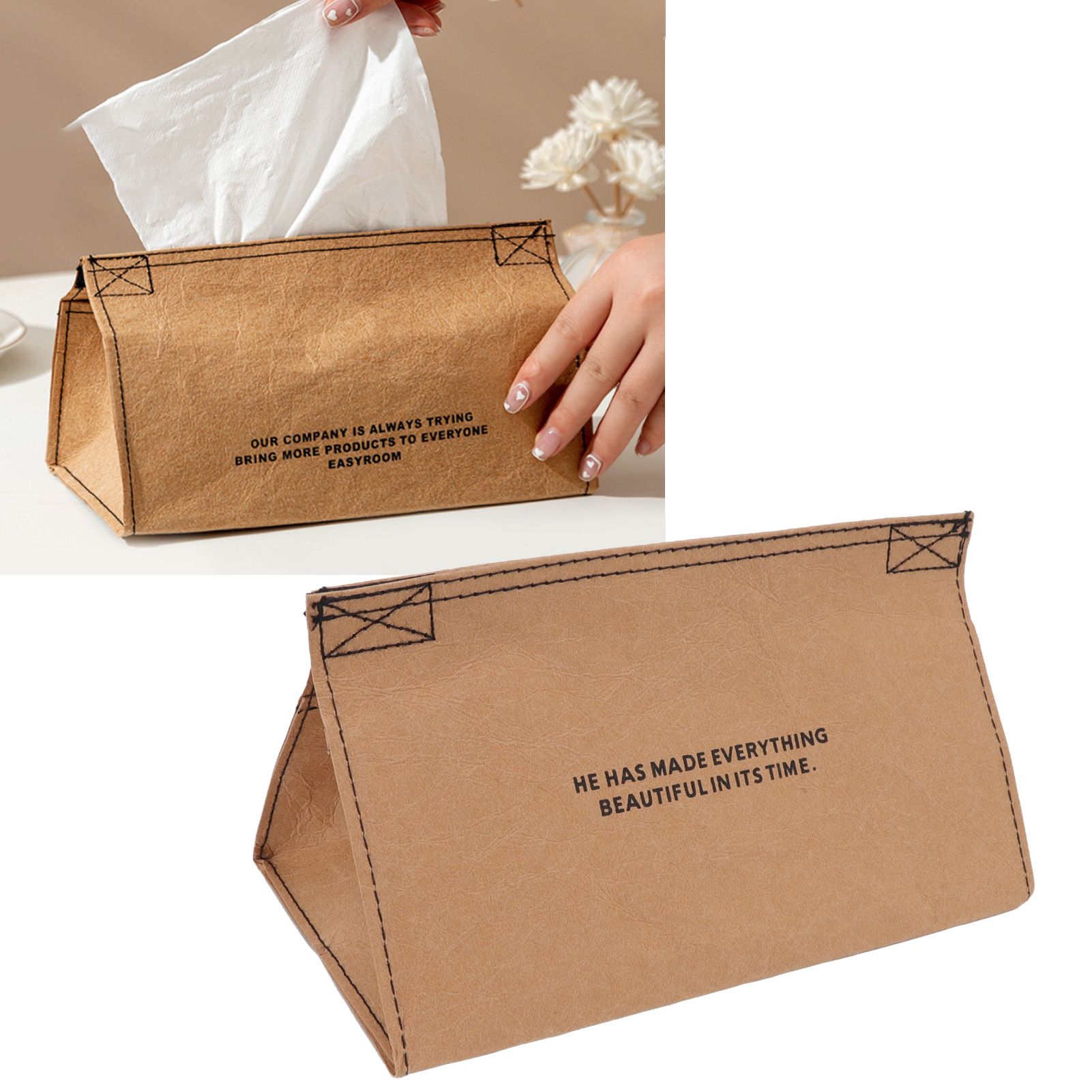 Tissue Box Cover Leather Tissue Dispenser Waterproof Simple Modern Style for view 12