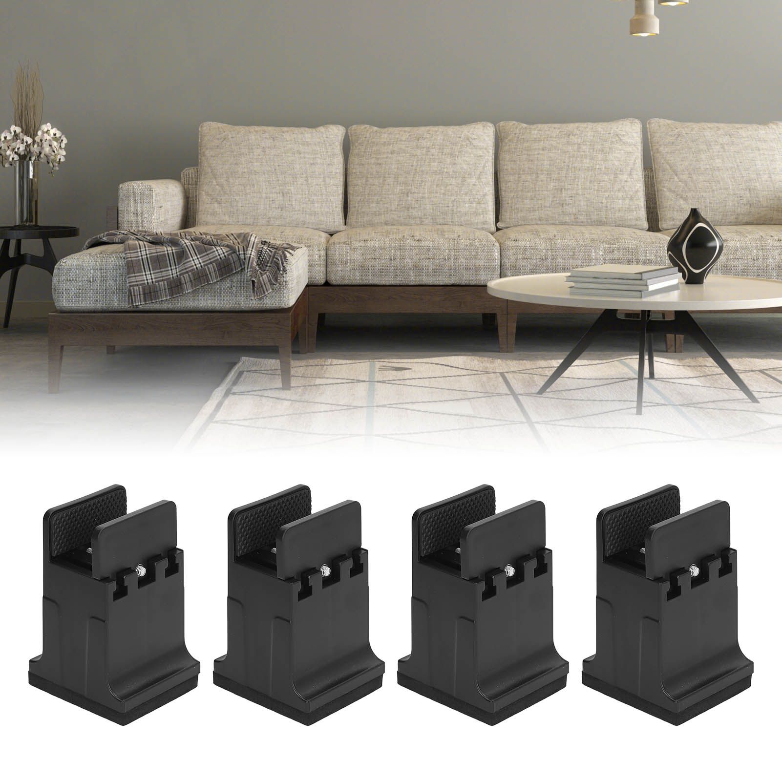 4pcs Adjustable Furniture Risers with Screw Clamp Rubber Bed Couch Risers for view 12