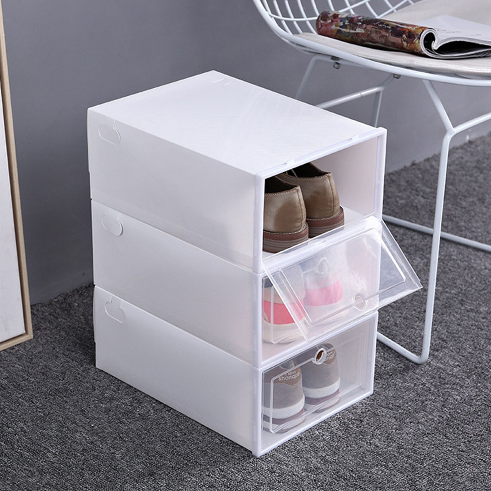 6PCS Shoe Storage Box Large White Thickened Transparent Clamshell Shoe view 13