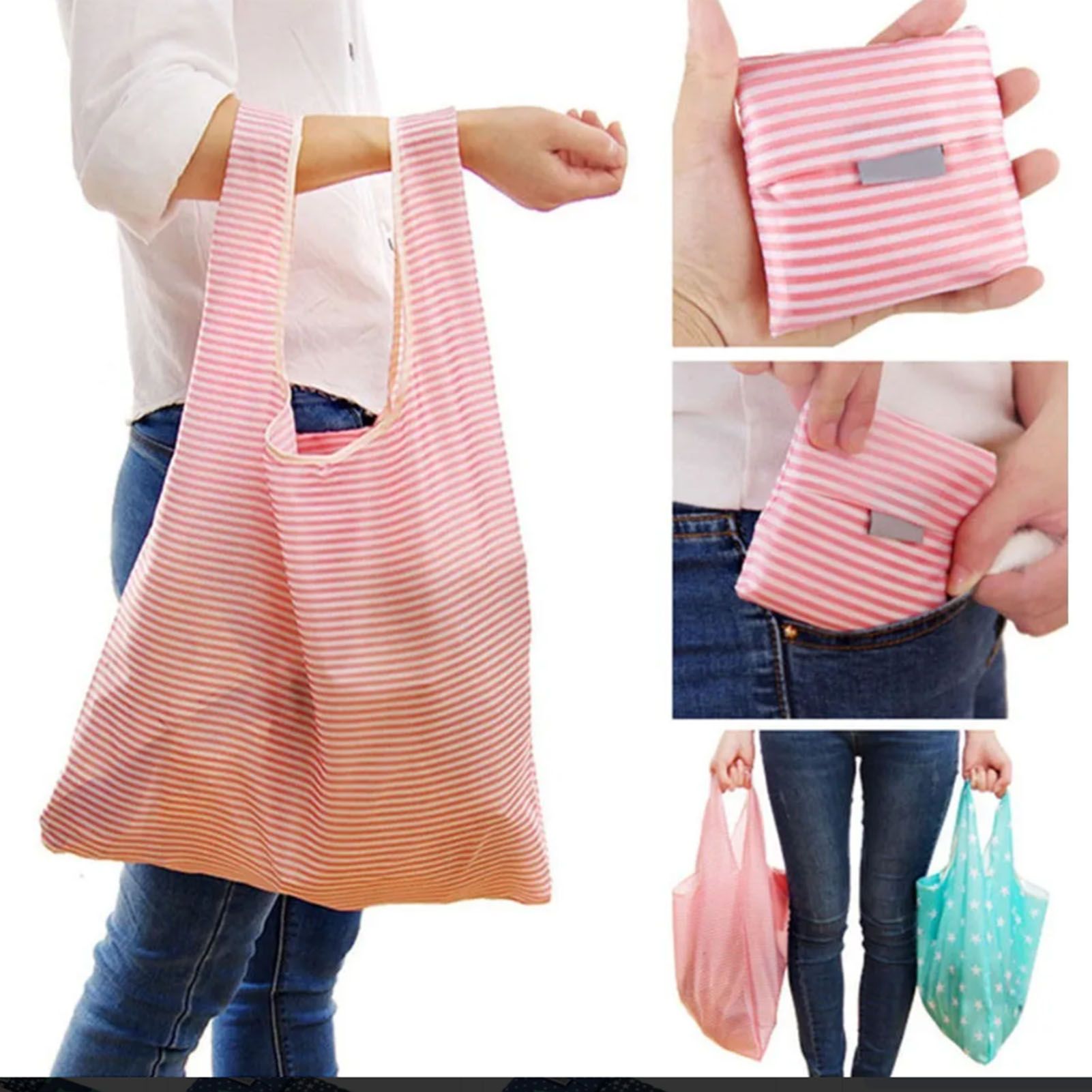 10Pcs Grocery Bag Foldable Polyester Large Capacity Reusable Shopping Bag for view 6