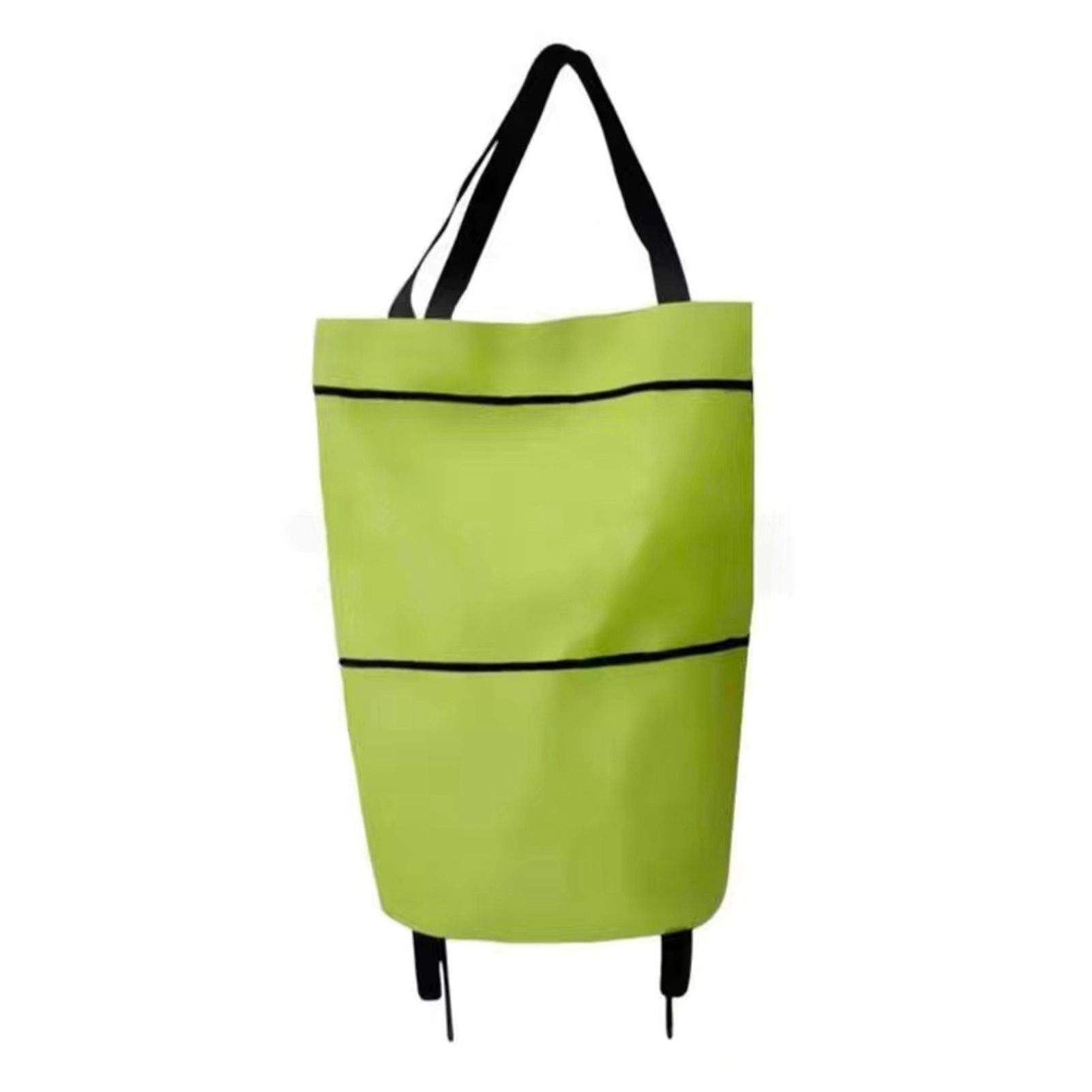 Green Foldable Shopping Bag with Wheels Pure Color Expandable Oxford Cloth