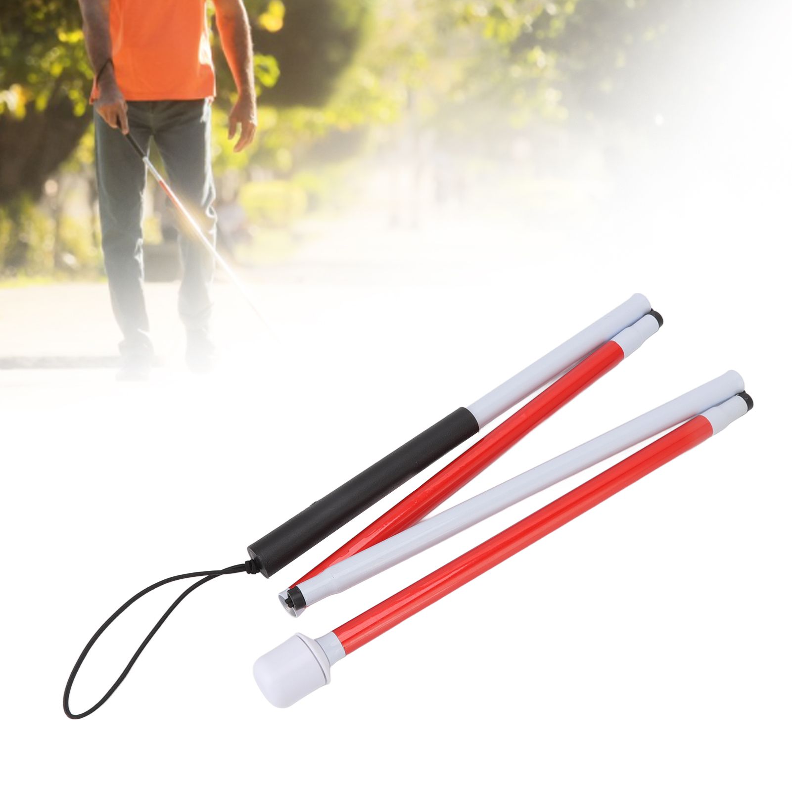 Folding Blind Cane Anti Slip Handle Red White Aluminium Lightweight Folding view 10