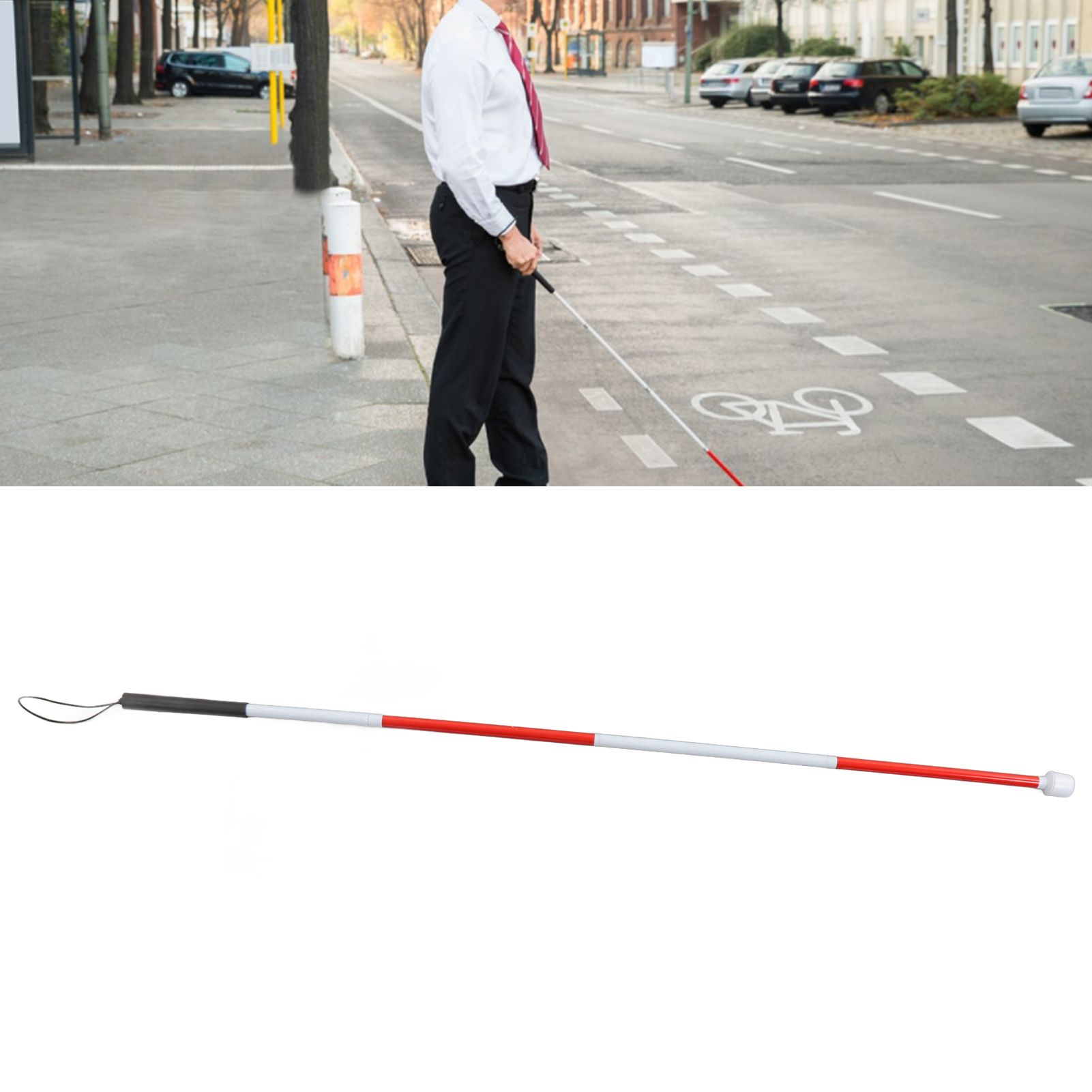 Folding Blind Cane Anti Slip Handle Red White Aluminium Lightweight Folding view 11