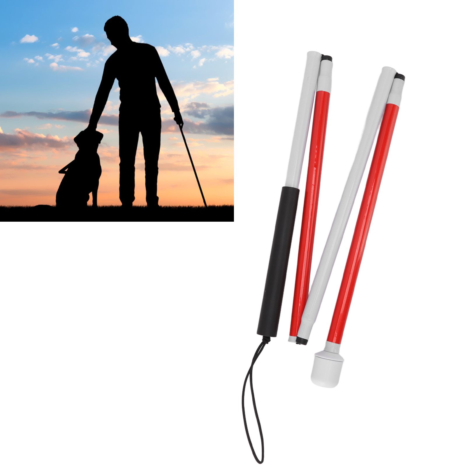 Folding Blind Cane Anti Slip Handle Red White Aluminium Lightweight Folding view 12