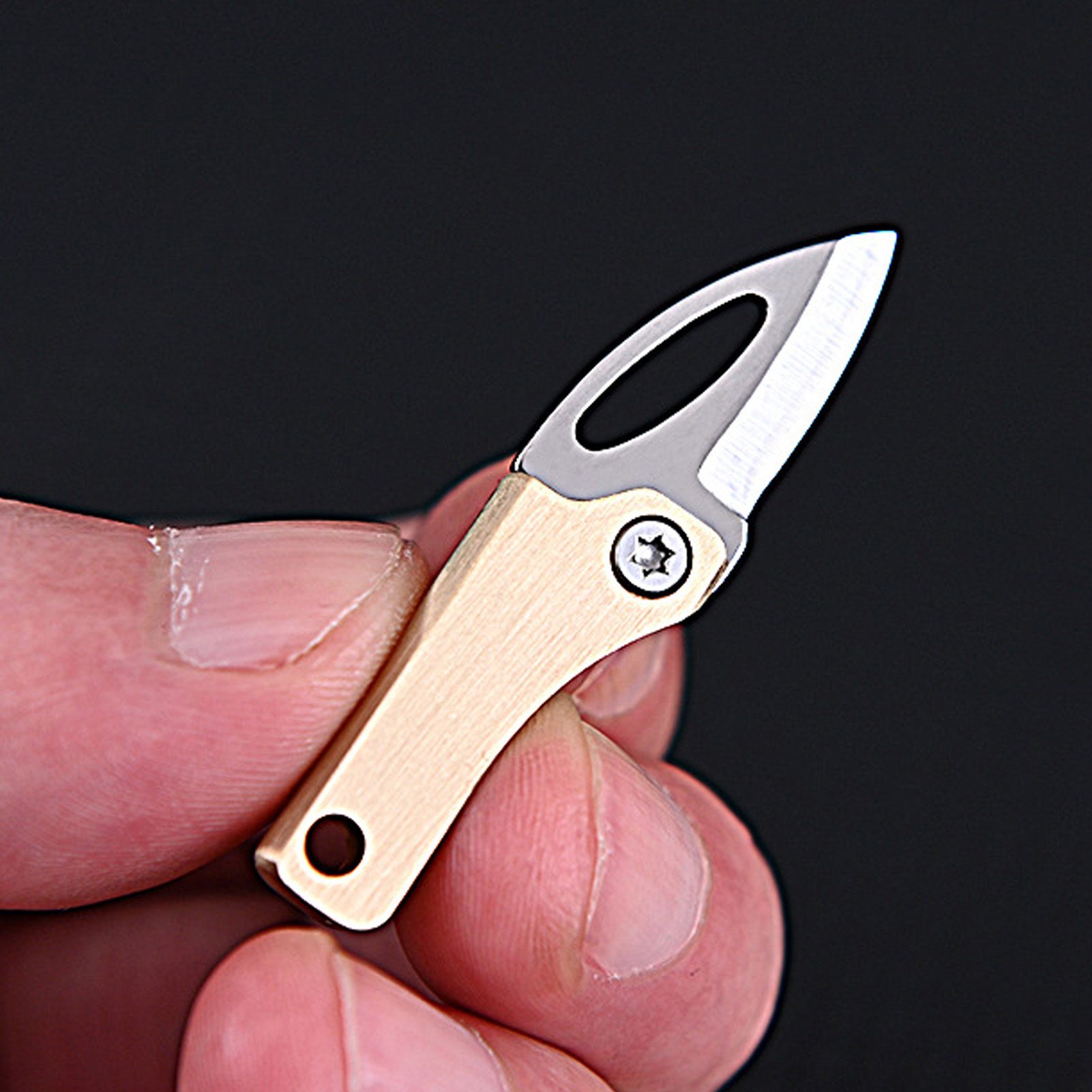 Mini Folding Knife Brass Handle Stainless Steel Blade Mini Magnetic Pocket view 7