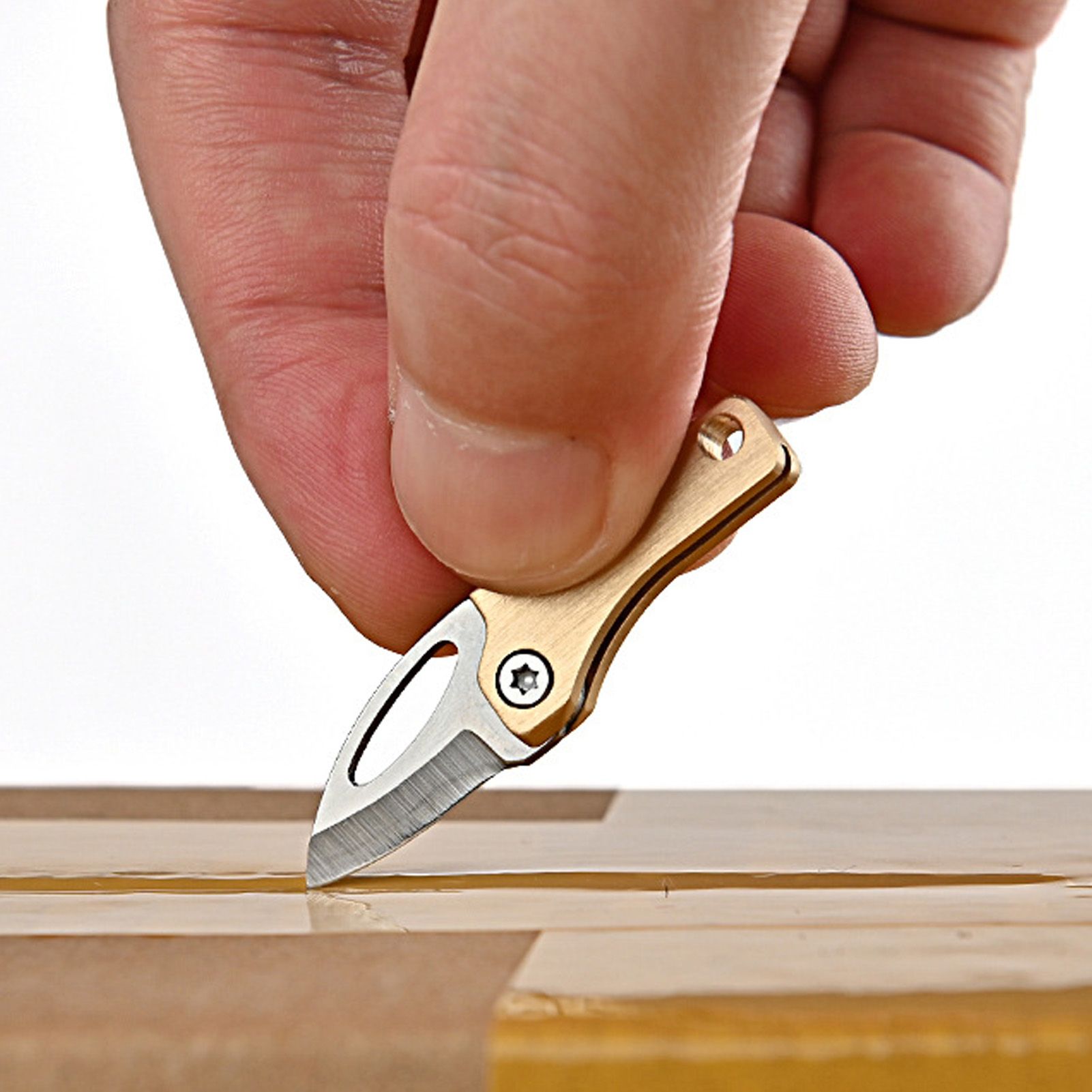 Mini Folding Knife Brass Handle Stainless Steel Blade Mini Magnetic Pocket view 8