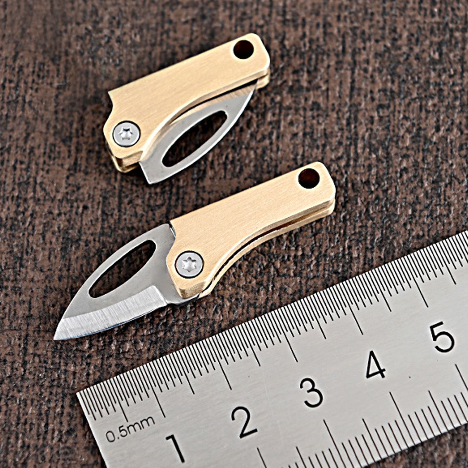 Mini Folding Knife Brass Handle Stainless Steel Blade Mini Magnetic Pocket view 10