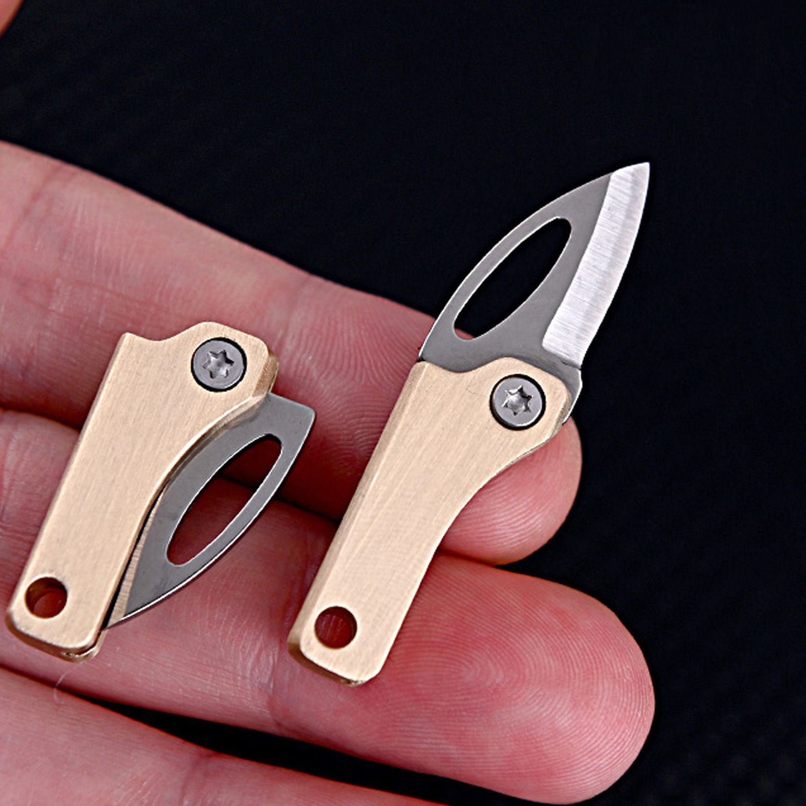 Mini Folding Knife Brass Handle Stainless Steel Blade Mini Magnetic Pocket view 11