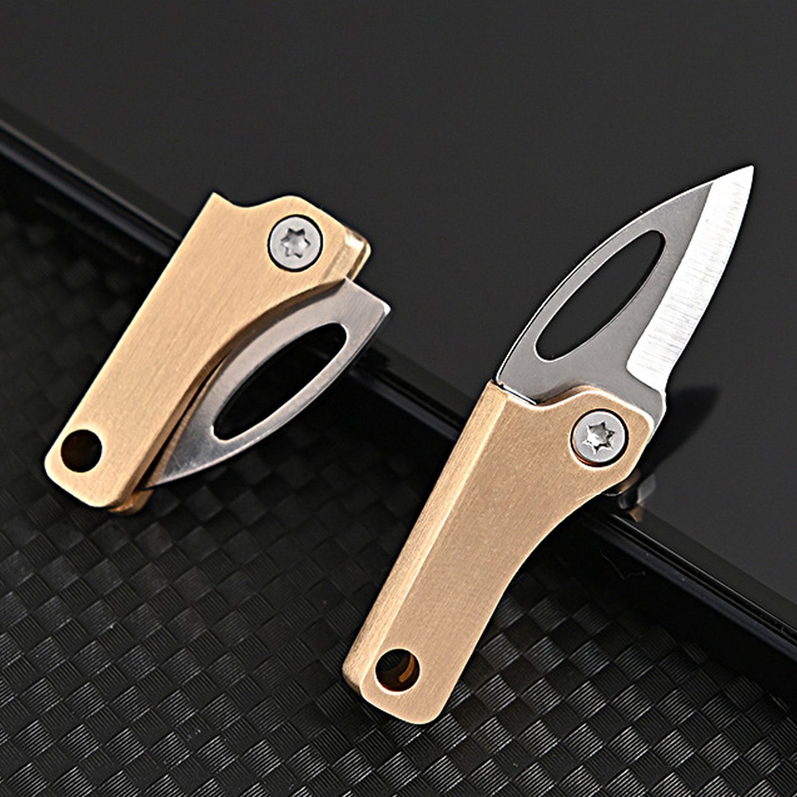 Mini Folding Knife Brass Handle Stainless Steel Blade Mini Magnetic Pocket view 14