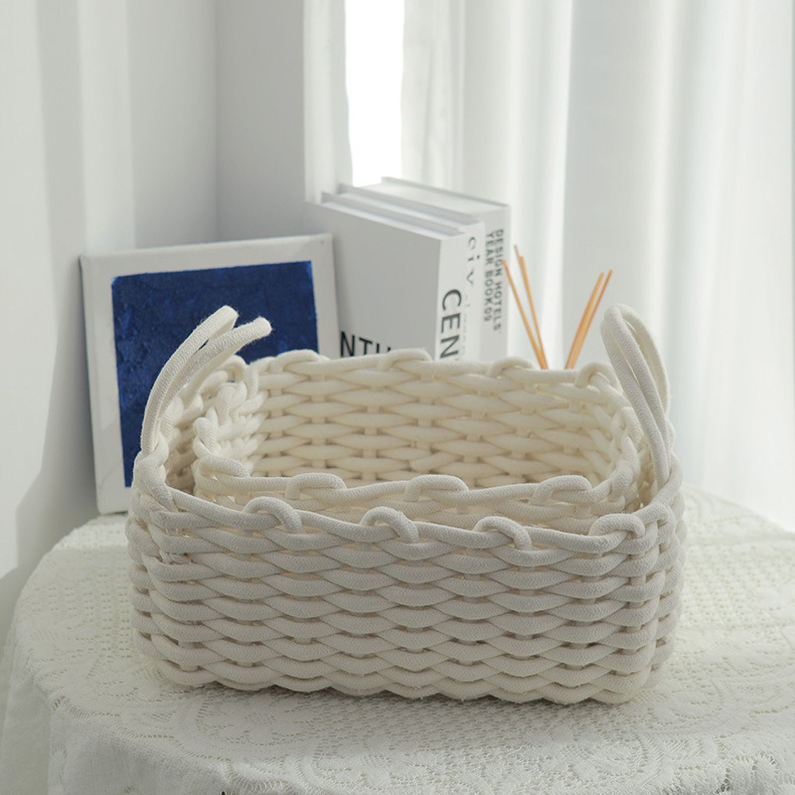 Cotton Rope Storage Basket Hand Knitting Nordic Style Desktop Storage view 10