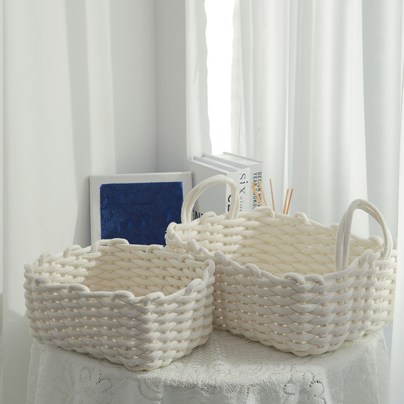 Cotton Rope Storage Basket Hand Knitting Nordic Style Desktop Storage view 11