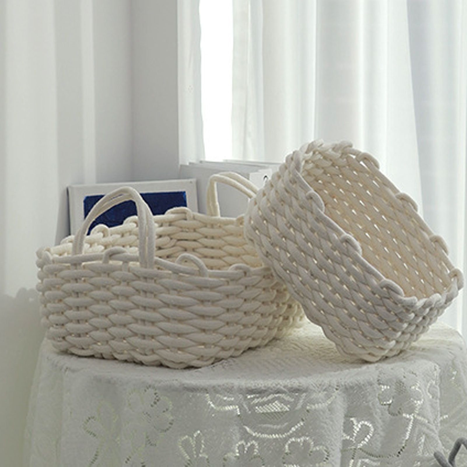 Cotton Rope Storage Basket Hand Knitting Nordic Style Desktop Storage view 12