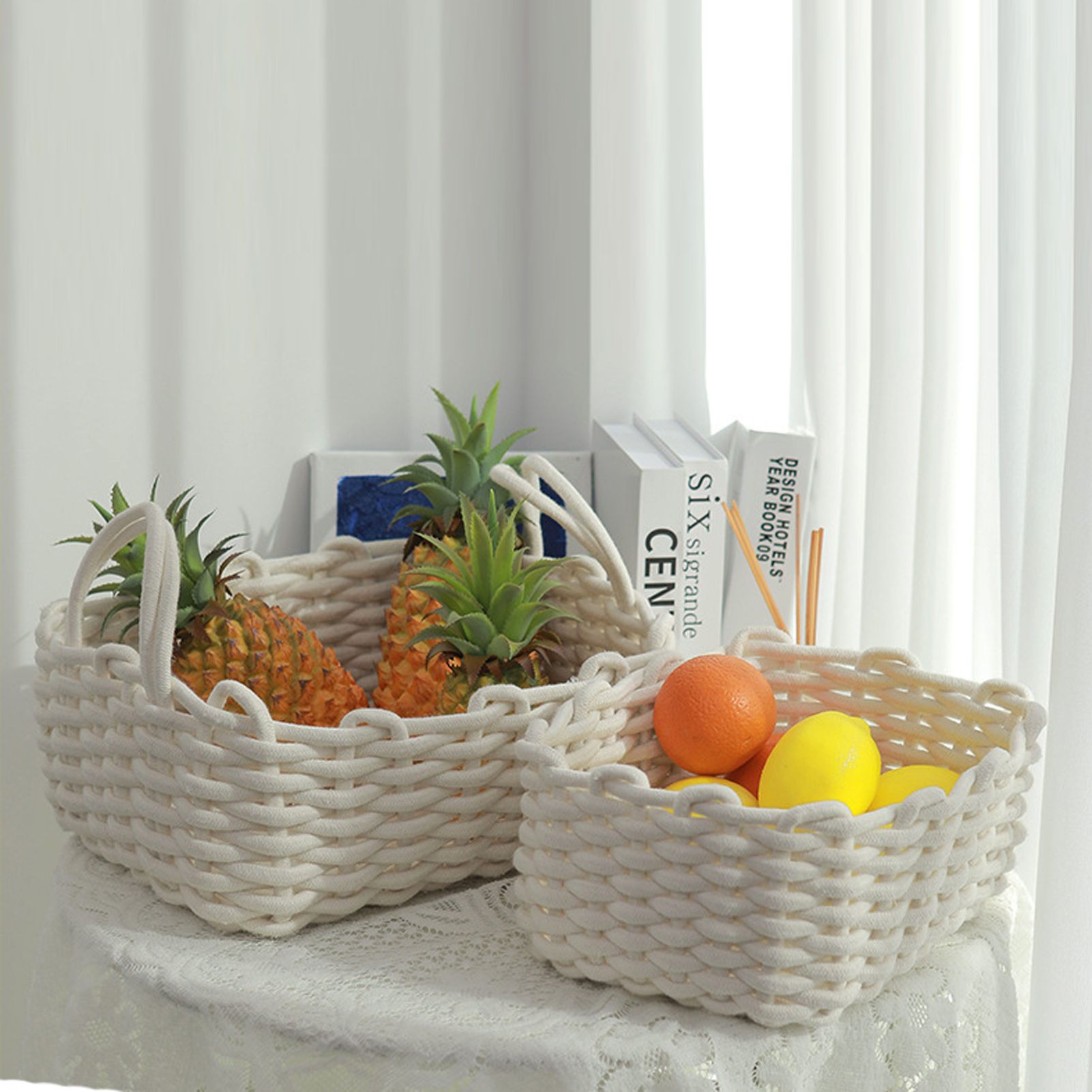 Cotton Rope Storage Basket Hand Knitting Nordic Style Desktop Storage view 14