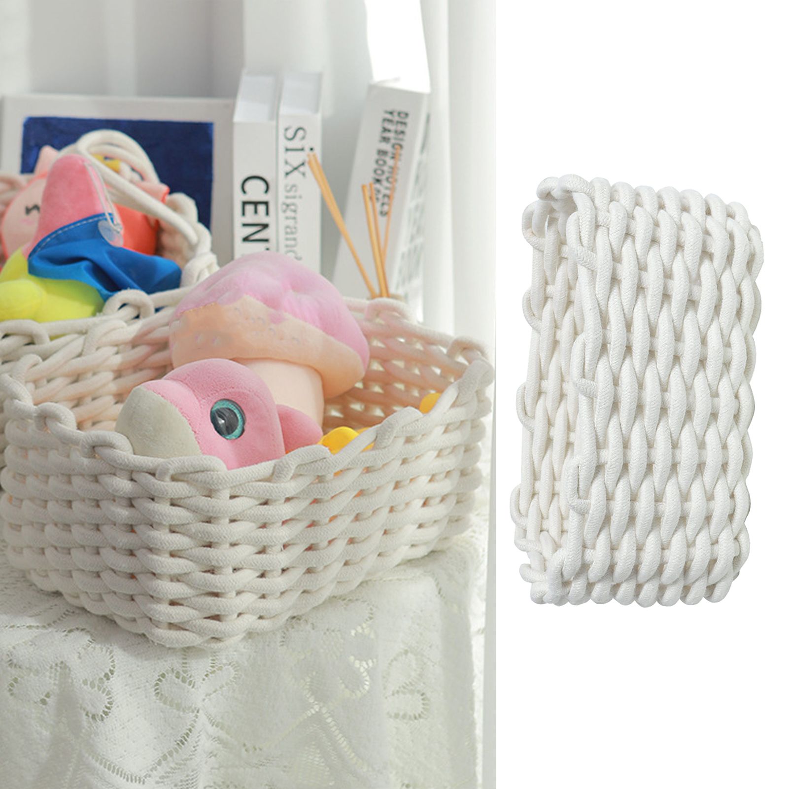 Cotton Rope Storage Basket Hand Knitting Nordic Style Desktop Storage view 5