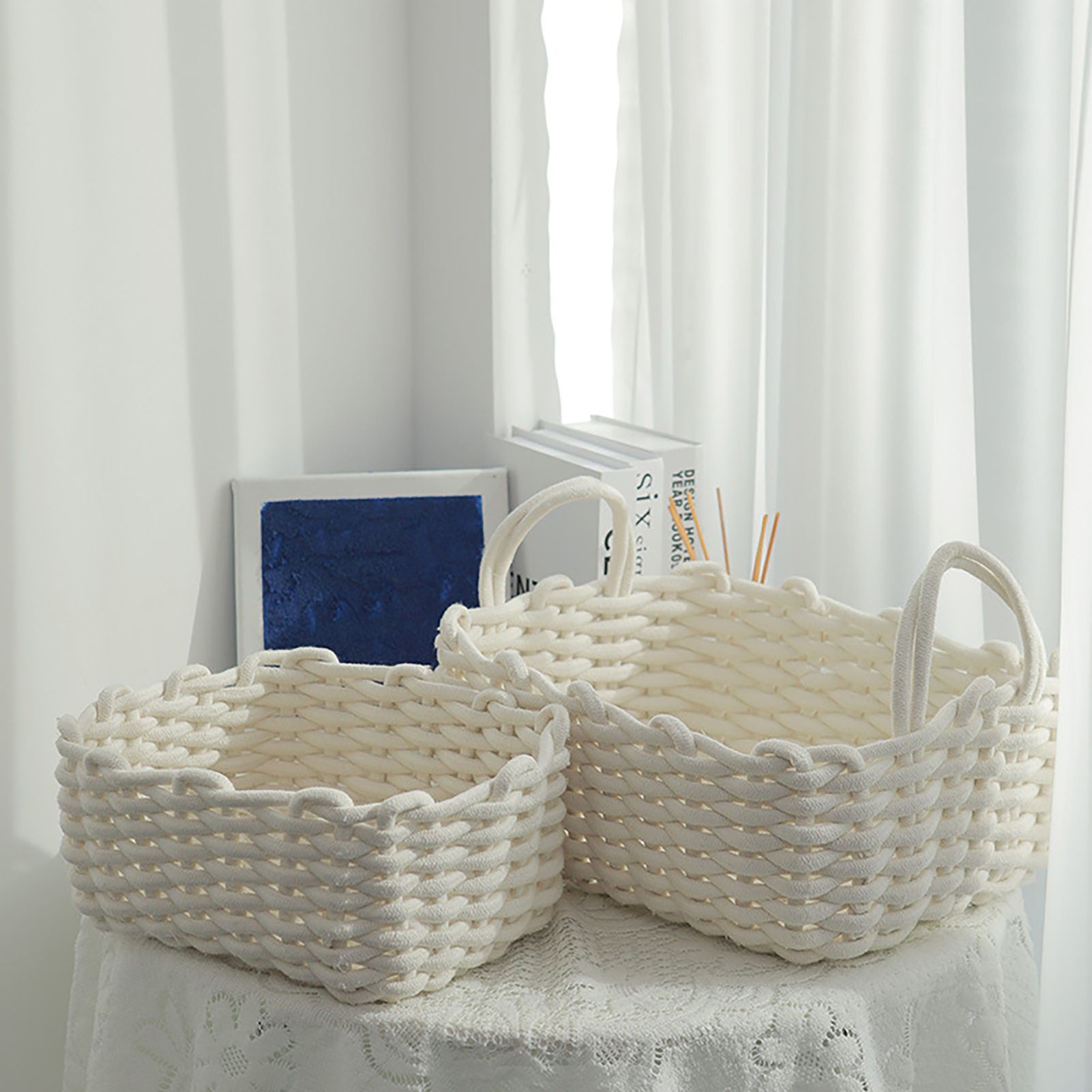 Cotton Rope Storage Basket Hand Knitting Nordic Style Desktop Storage view 10
